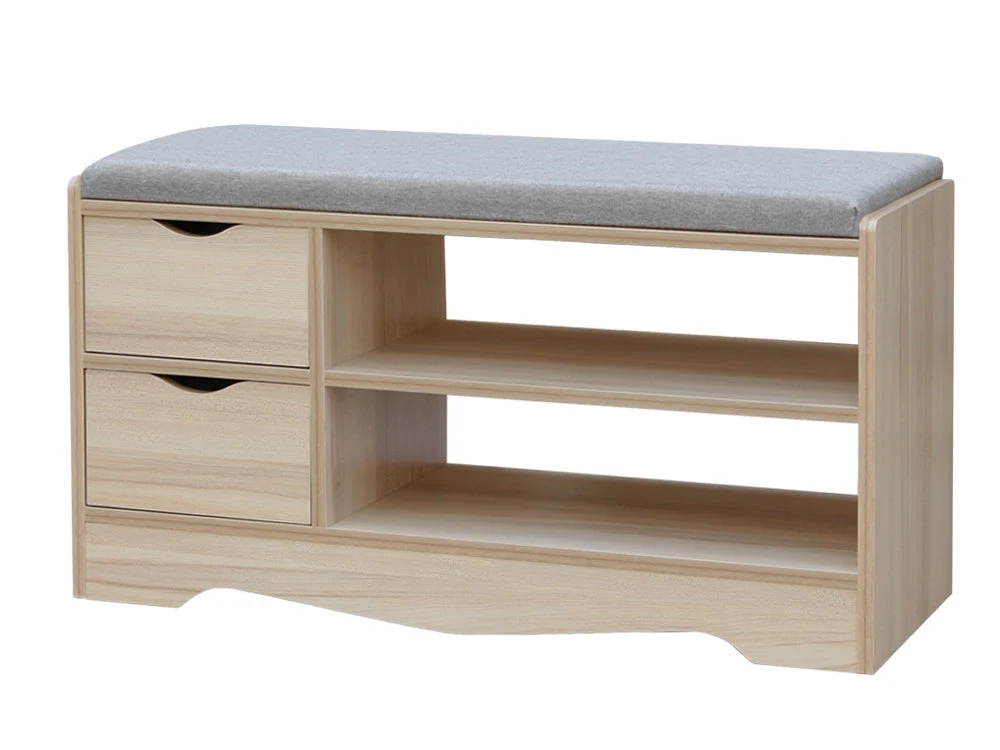80CM 2 Drawer Shoe Rack Bench - MAPLE + GREY - Image 2