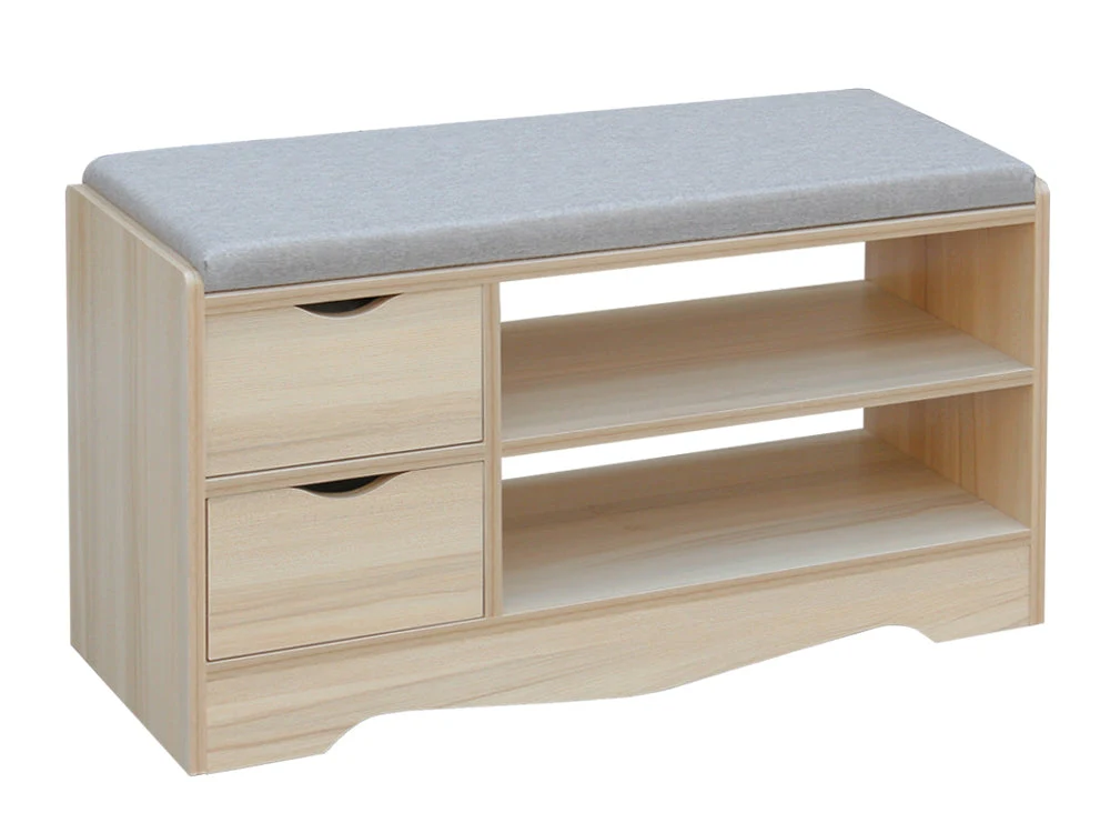 80CM 2 Drawer Shoe Rack Bench - MAPLE + GREY - Image 3