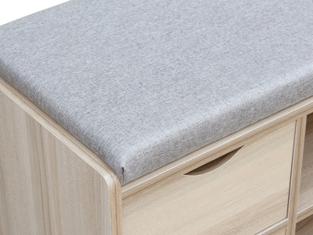 80CM 2 Drawer Shoe Rack Bench - MAPLE + GREY - Image 5