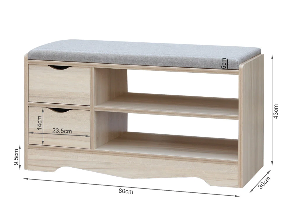 80CM 2 Drawer Shoe Rack Bench - MAPLE + GREY - Image 6