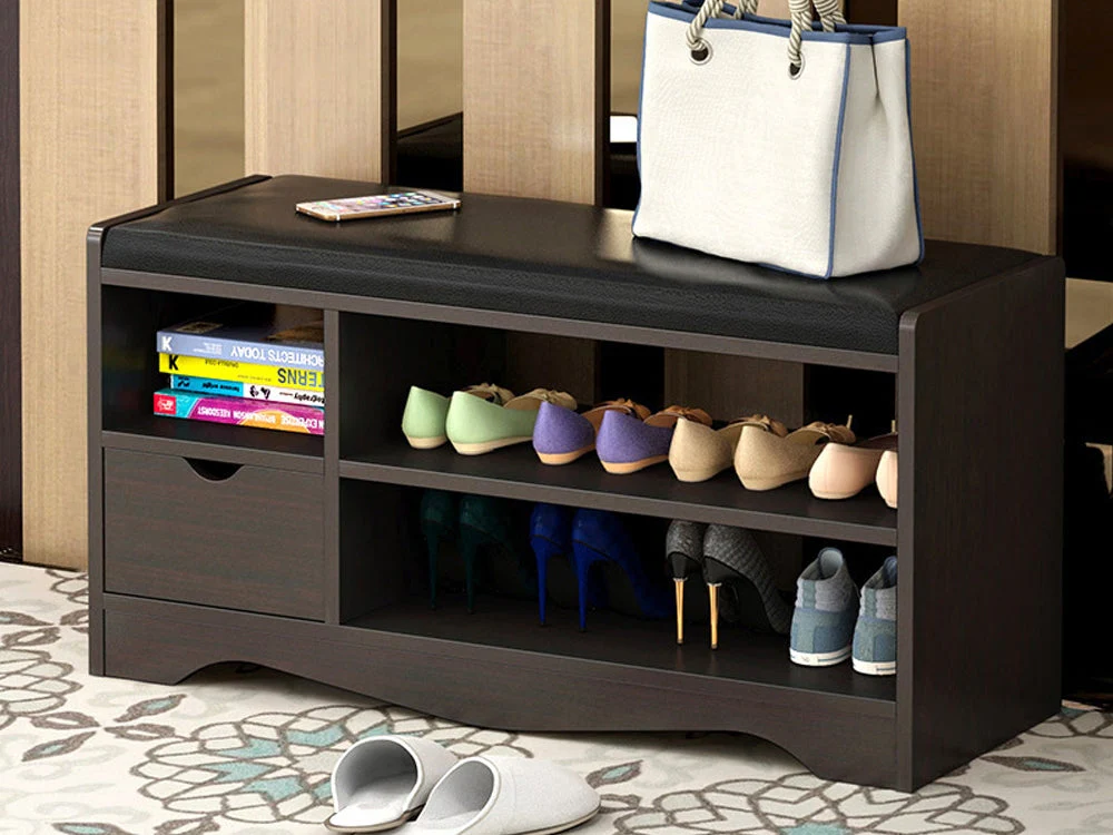 80CM Single Drawer Shoe Rack Bench - BLACK WALNUT