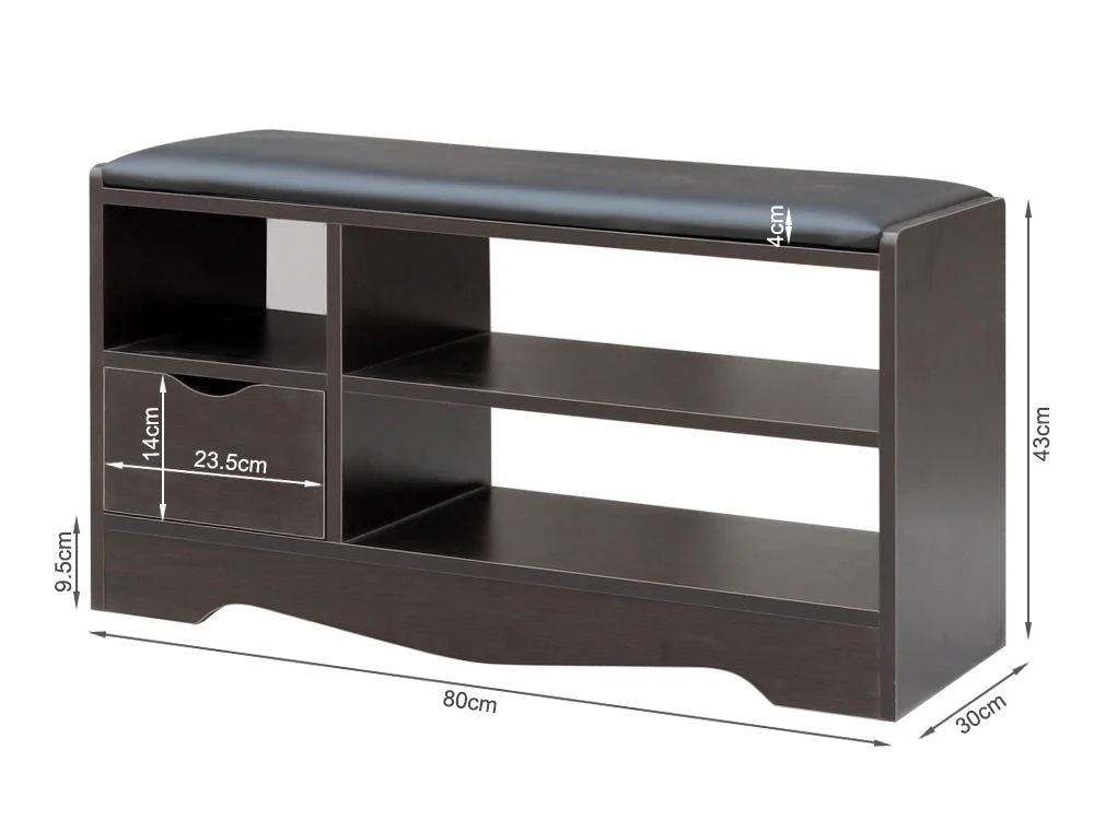 80CM Single Drawer Shoe Rack Bench - BLACK WALNUT - Image 7