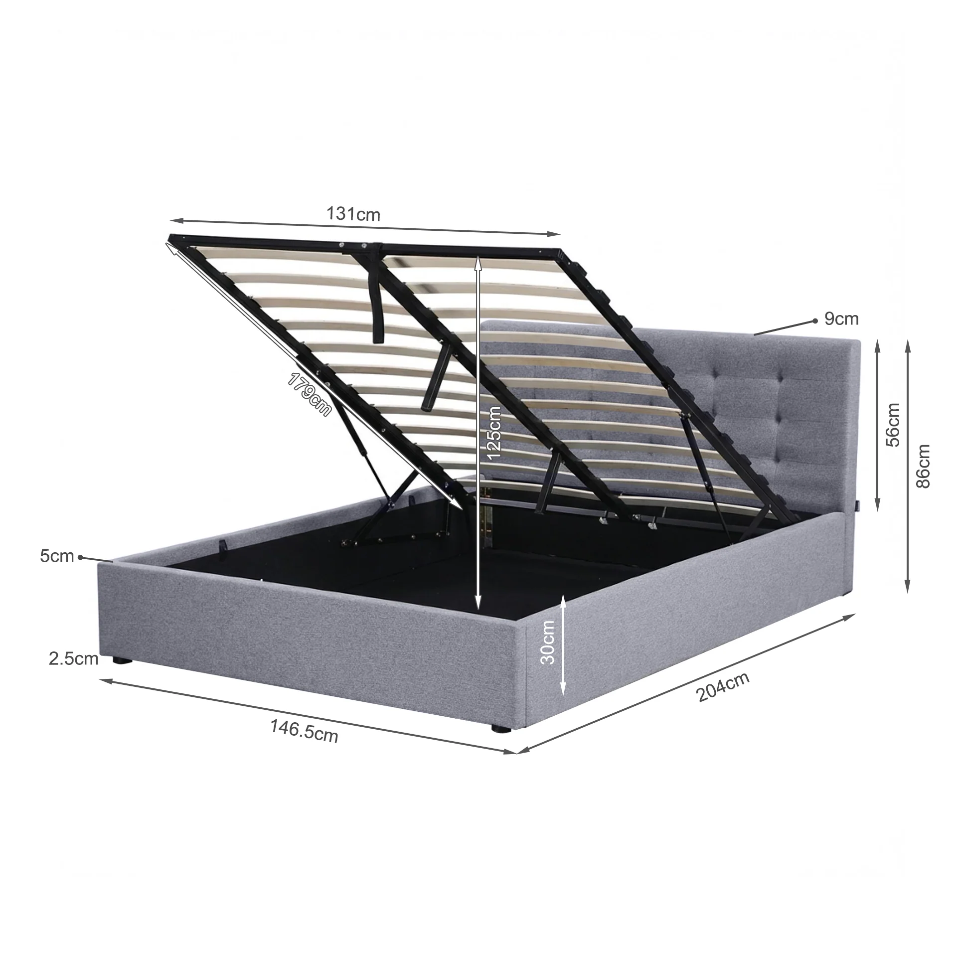 Abigail Double Gas Lift Bed Frame - Grey - Image 16