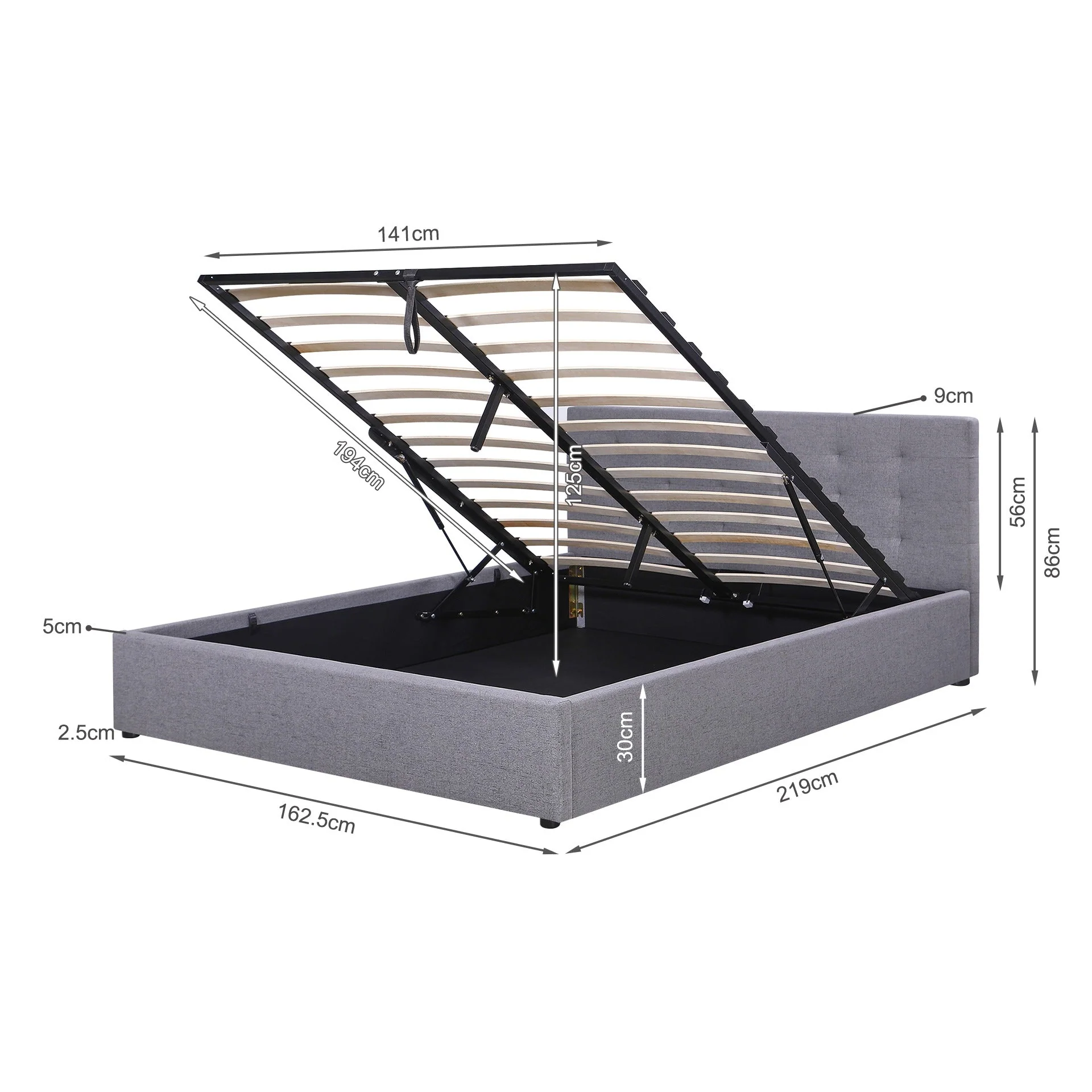 Abigail Queen Gas Lift Bed Frame - Grey - Image 15