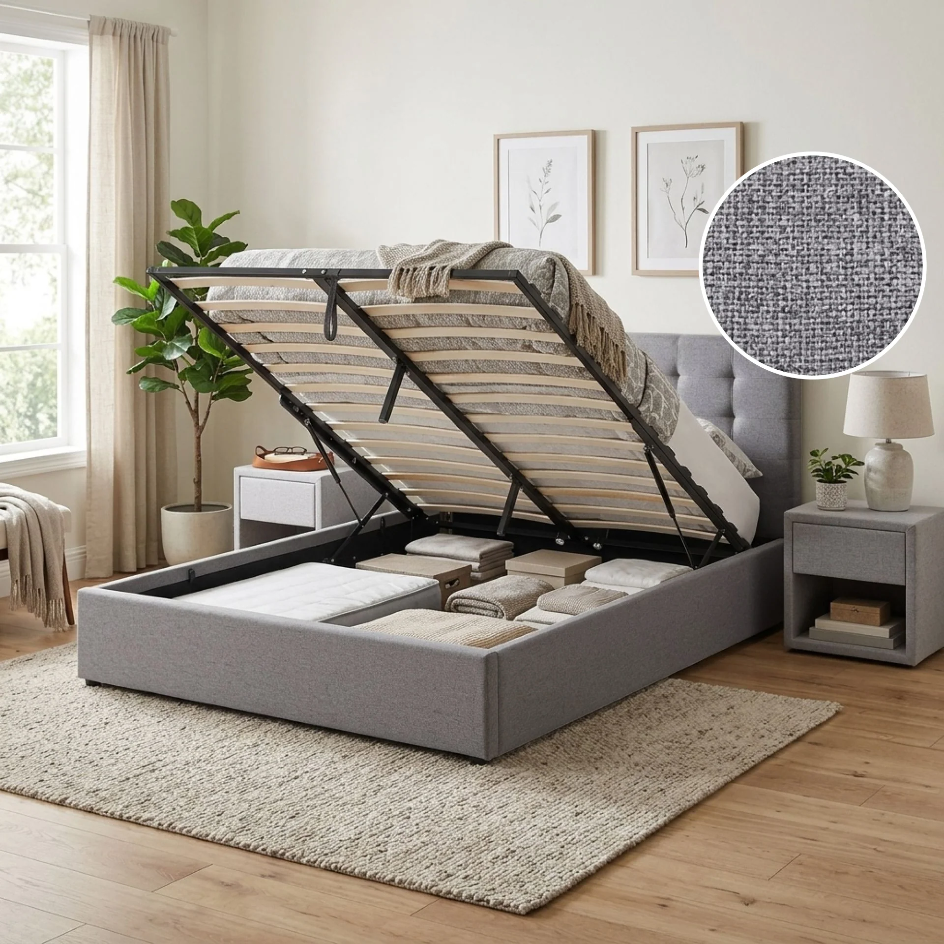 Abigail Queen Gas Lift Bed Frame - Grey - Image 2