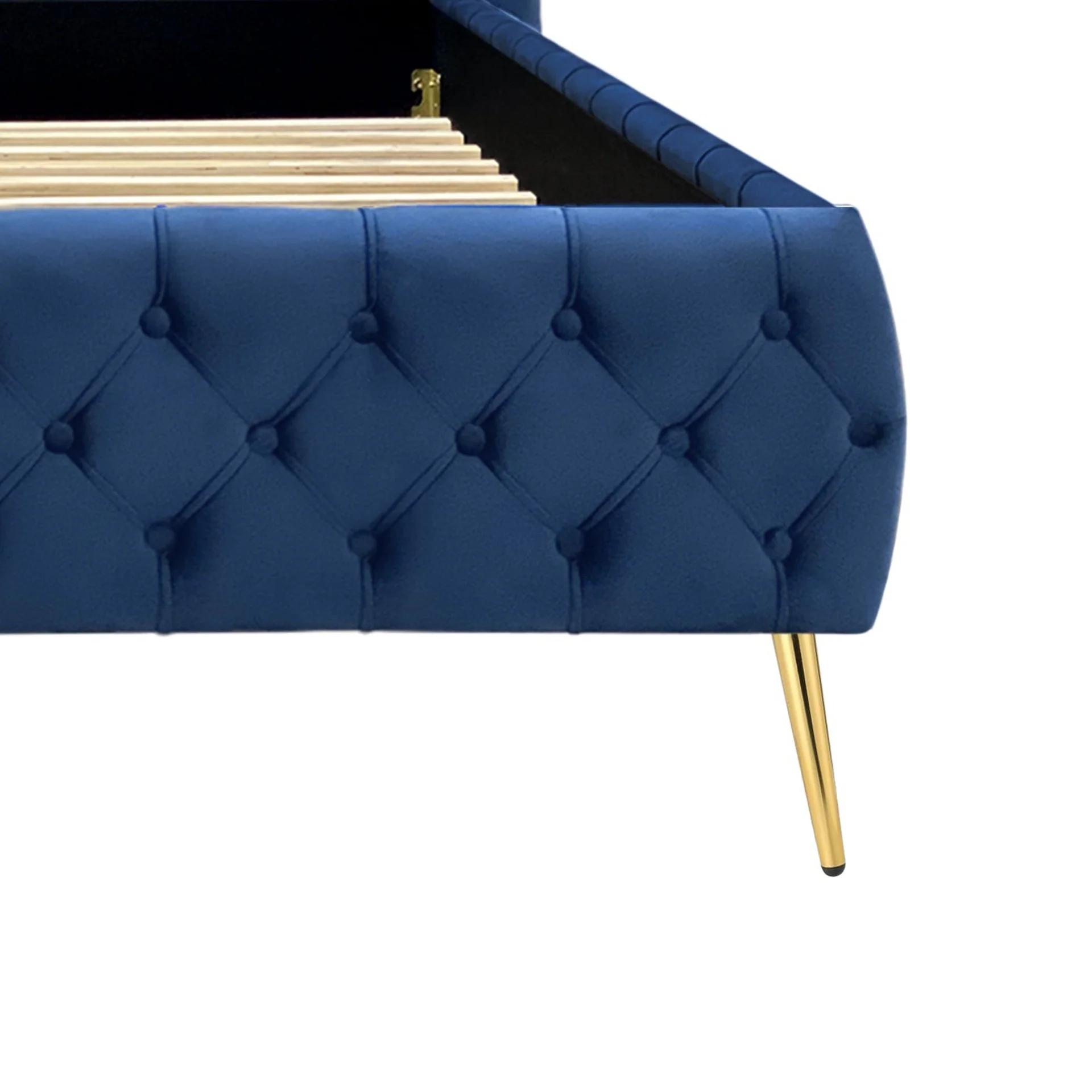 Adams Velvet Queen Bed Frame - Navy Blue - Image 9