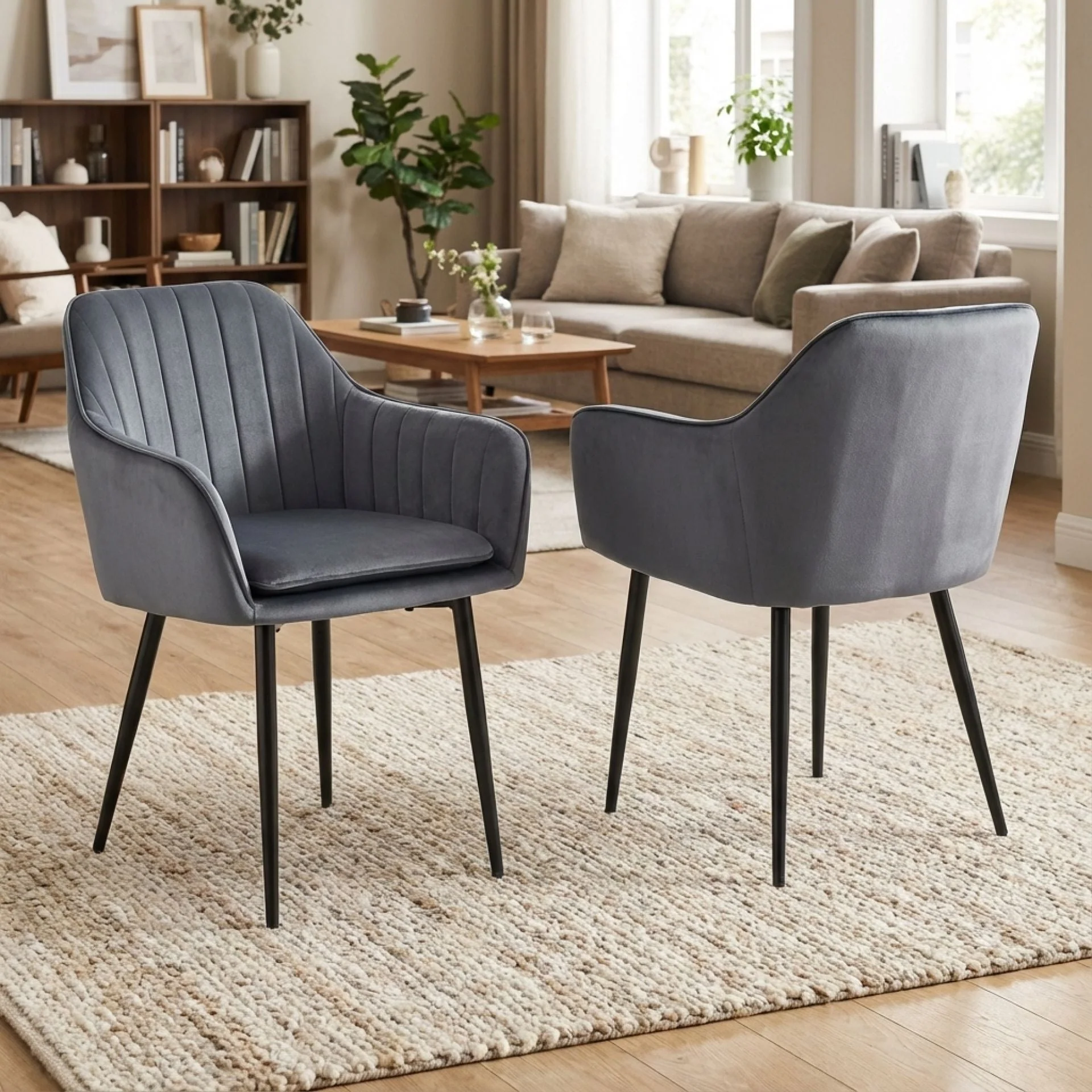 Adelaide Velvet Dining Chairs - Set of 2 - Dark Grey