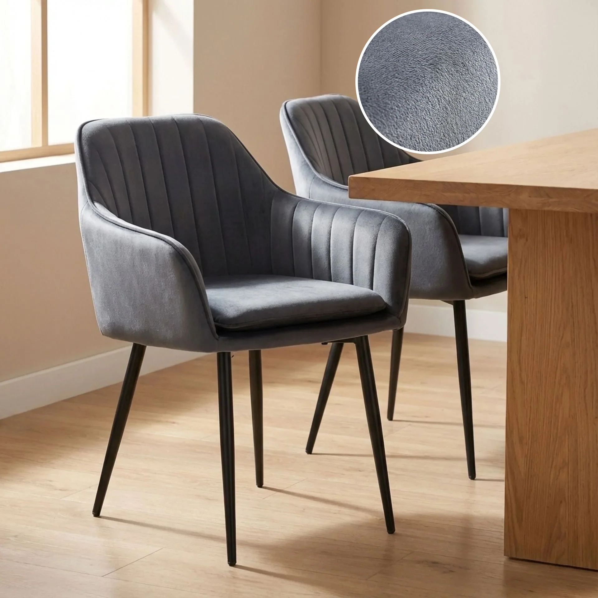Adelaide Velvet Dining Chairs - Set of 2 - Dark Grey - Image 2