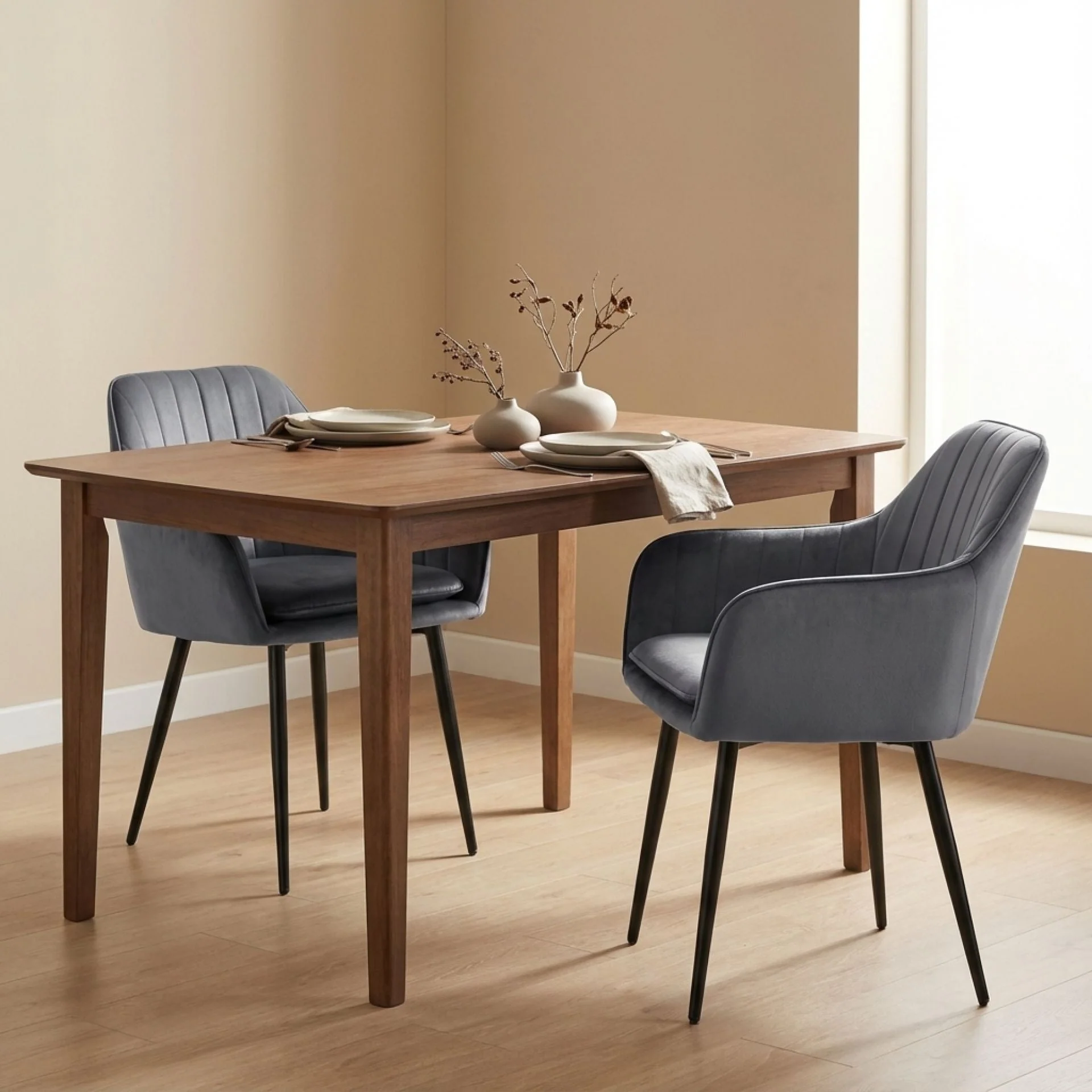 Adelaide Velvet Dining Chairs - Set of 2 - Dark Grey - Image 3