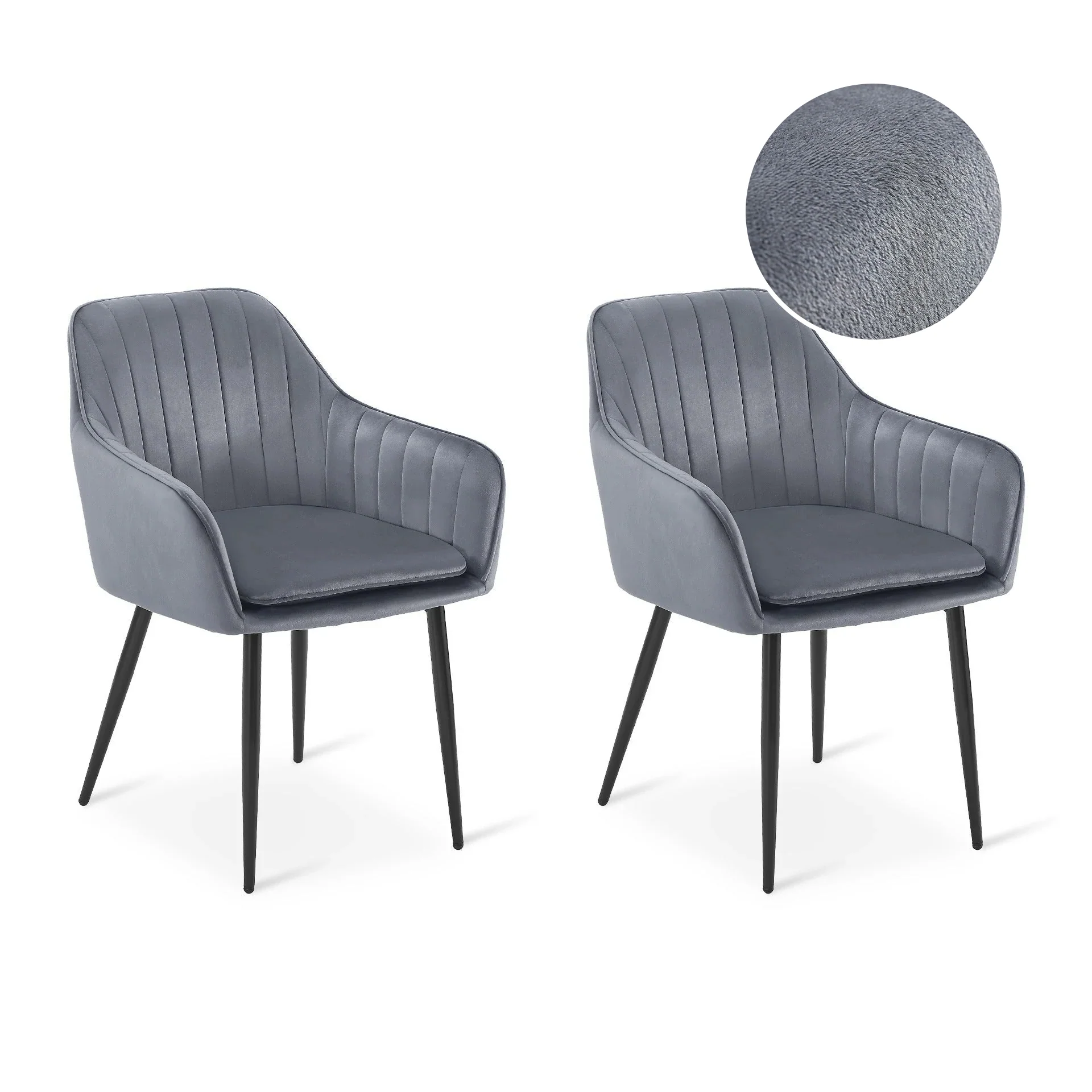 Adelaide Velvet Dining Chairs - Set of 2 - Dark Grey - Image 4