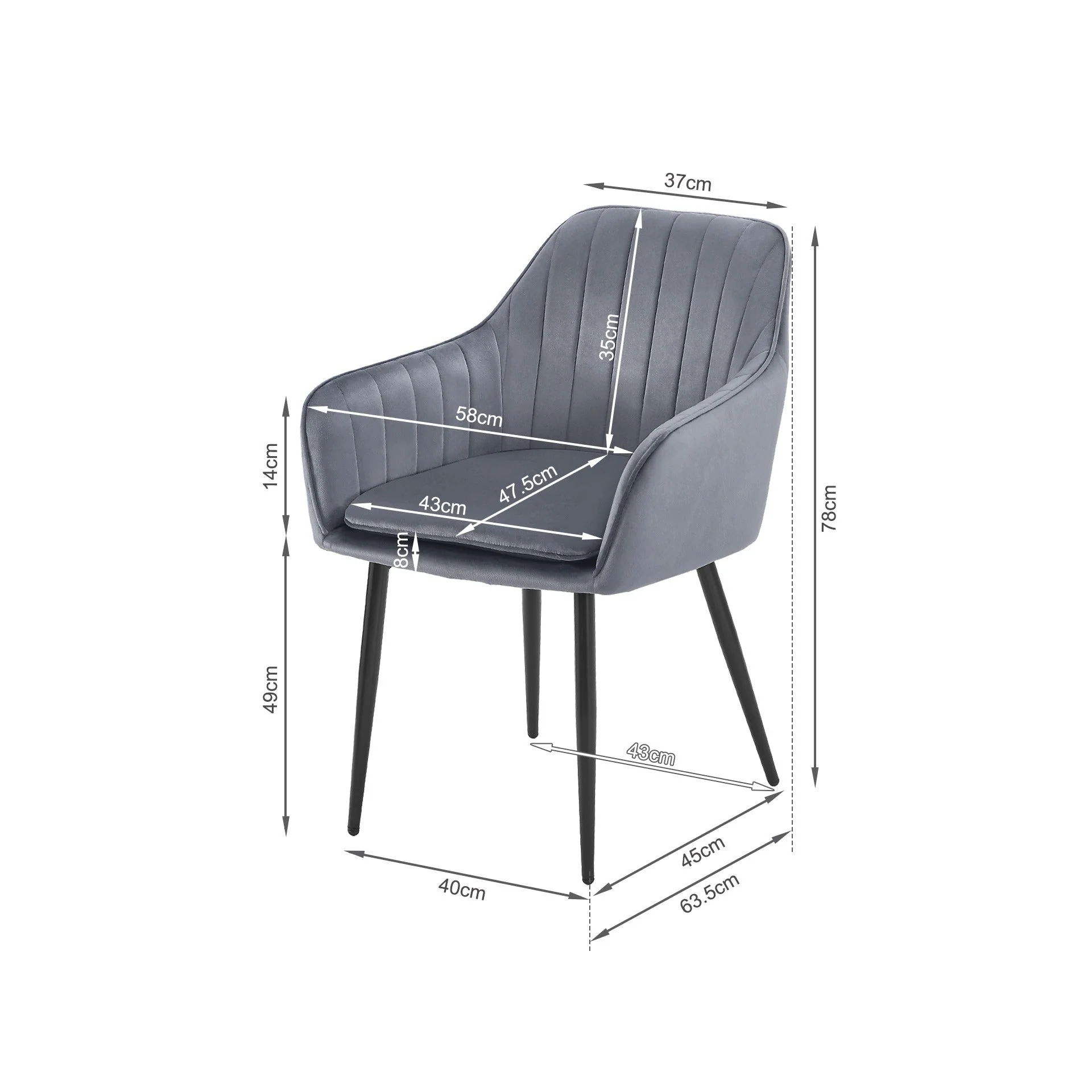 Adelaide Velvet Dining Chairs - Set of 2 - Dark Grey - Image 7