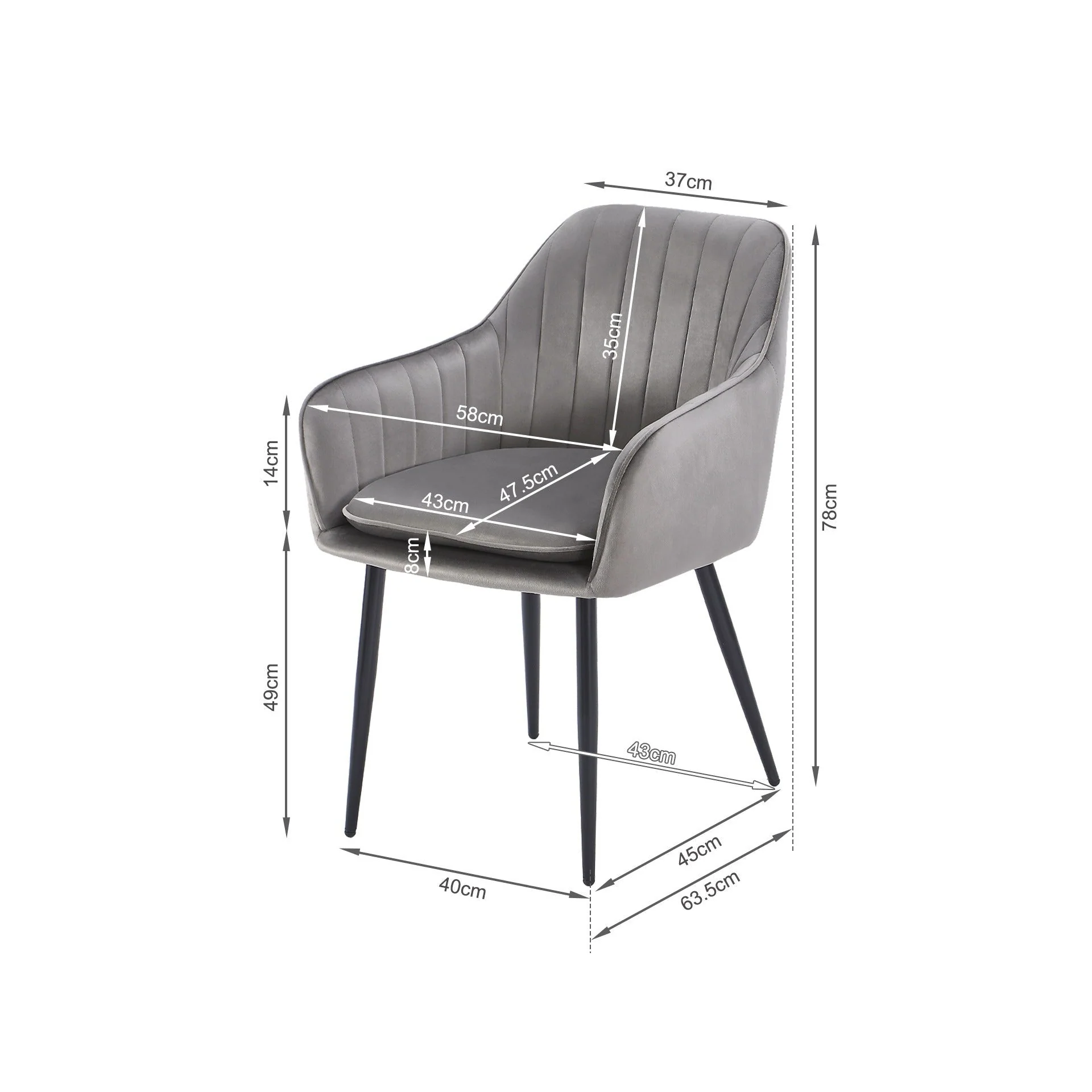 Adelaide Velvet Dining Chairs - Set of 2 - Light Grey - Image 8