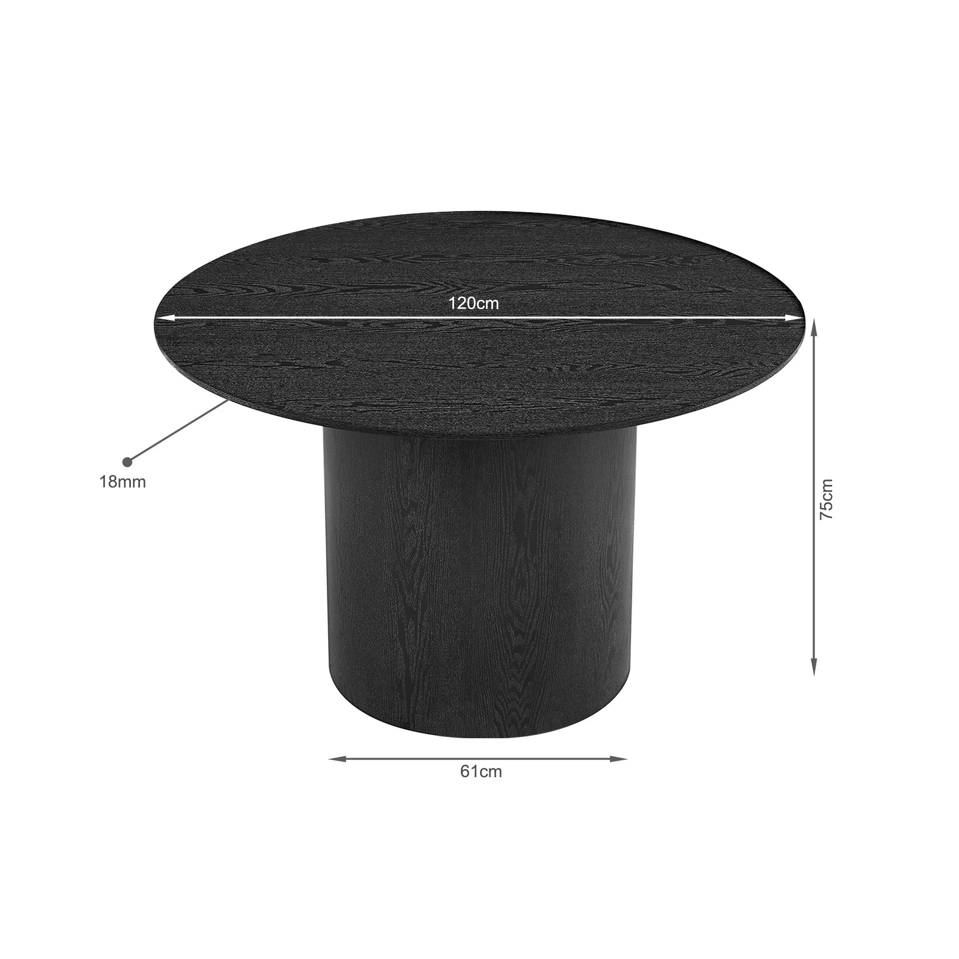 Adley Round Dining Table 120 x 75cm - Black - Image 7