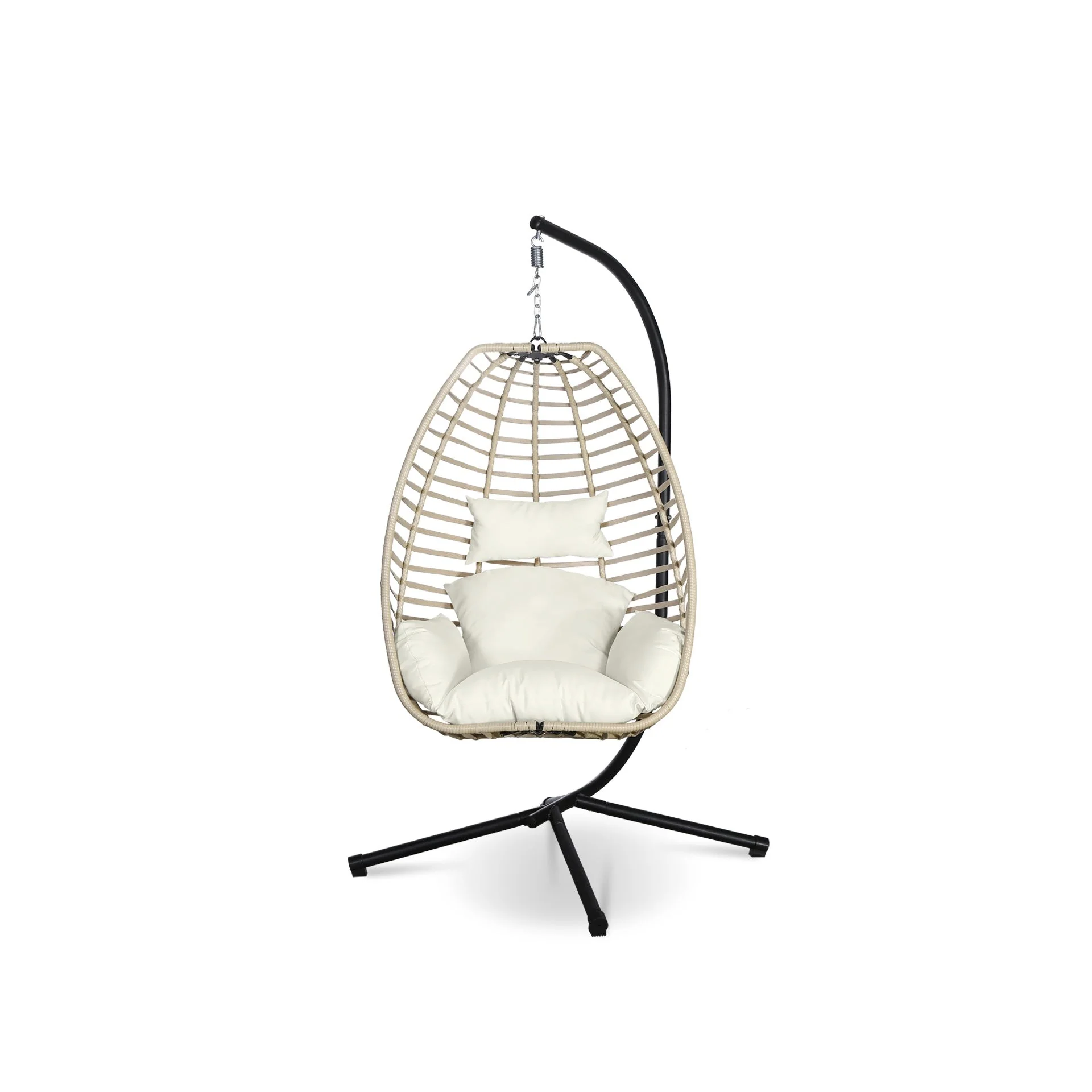 Aegina Outdoor Hanging Egg Chair - Natural + Cream - Image 3