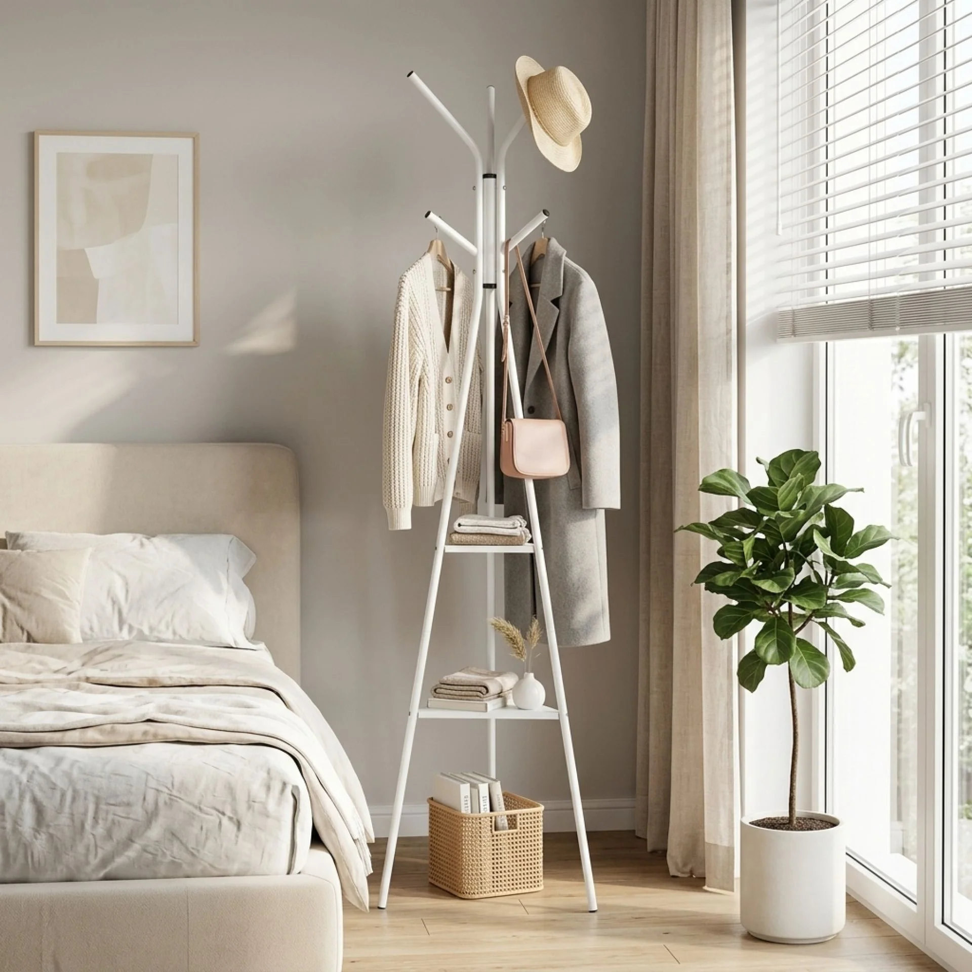 Aero Coat Rack with Storage Shelves - White - Image 3