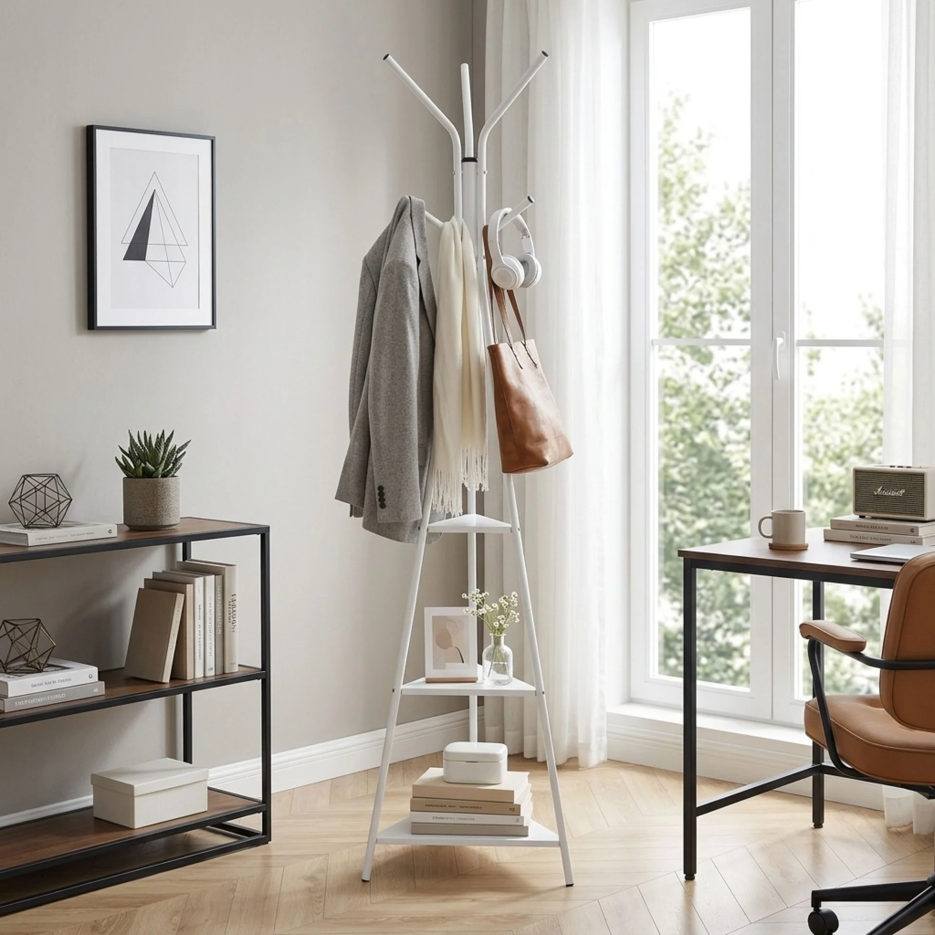 Aero Coat Rack with Storage Shelves - White - Image 4