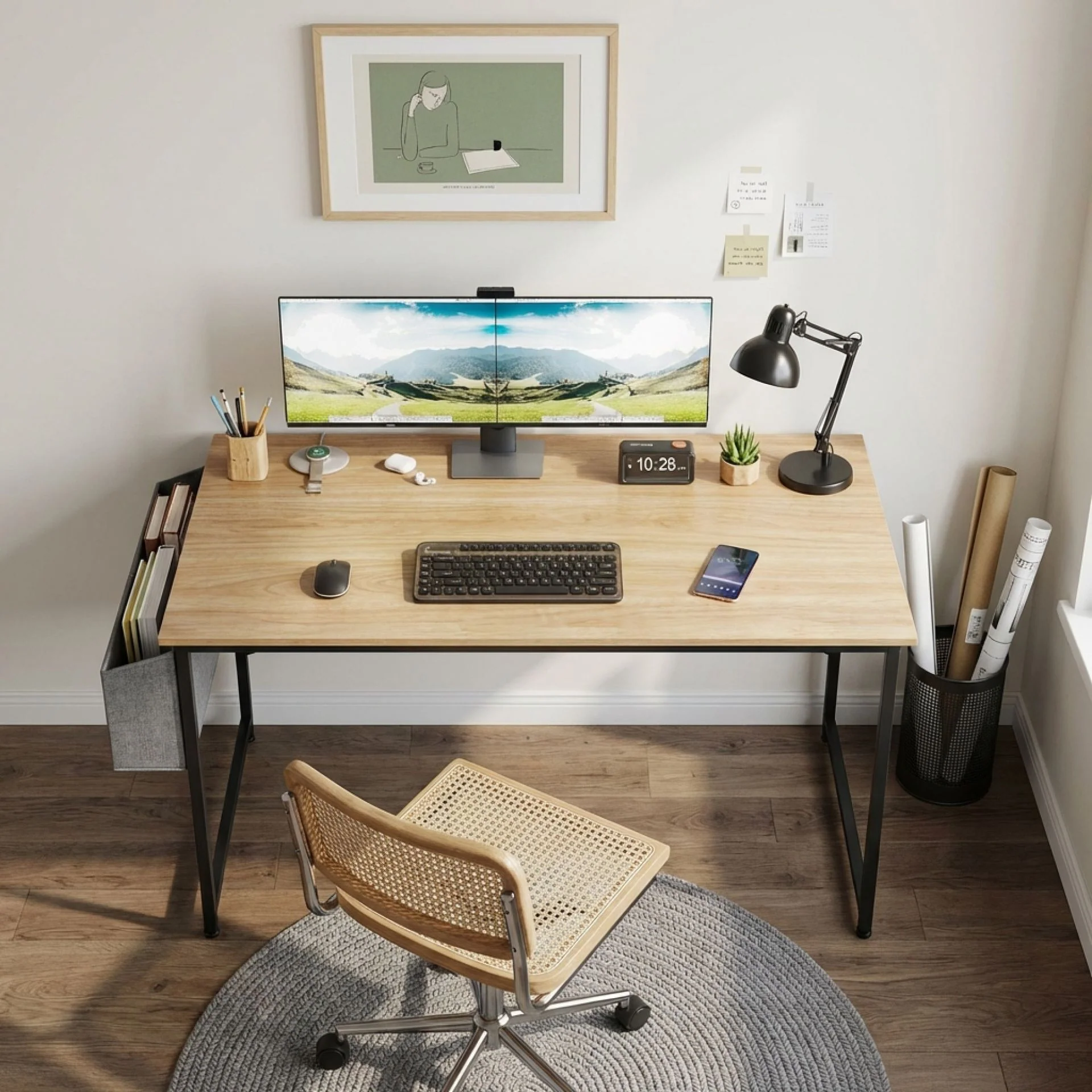 Aidan 120cm Computer Desk with Storage Bag - Natural - Image 2