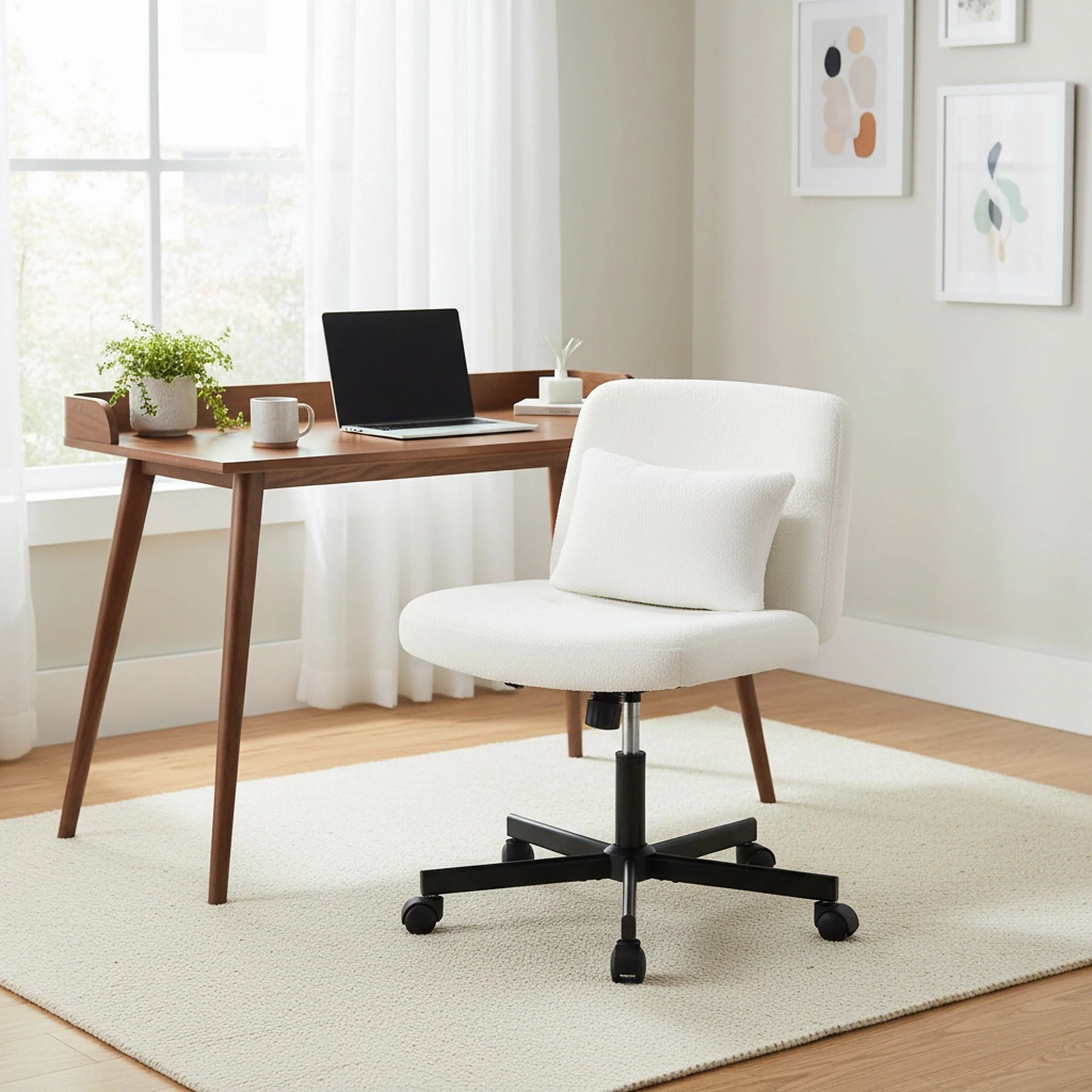 Aiden Swivel Office Chair with Lumbar Cushion - White