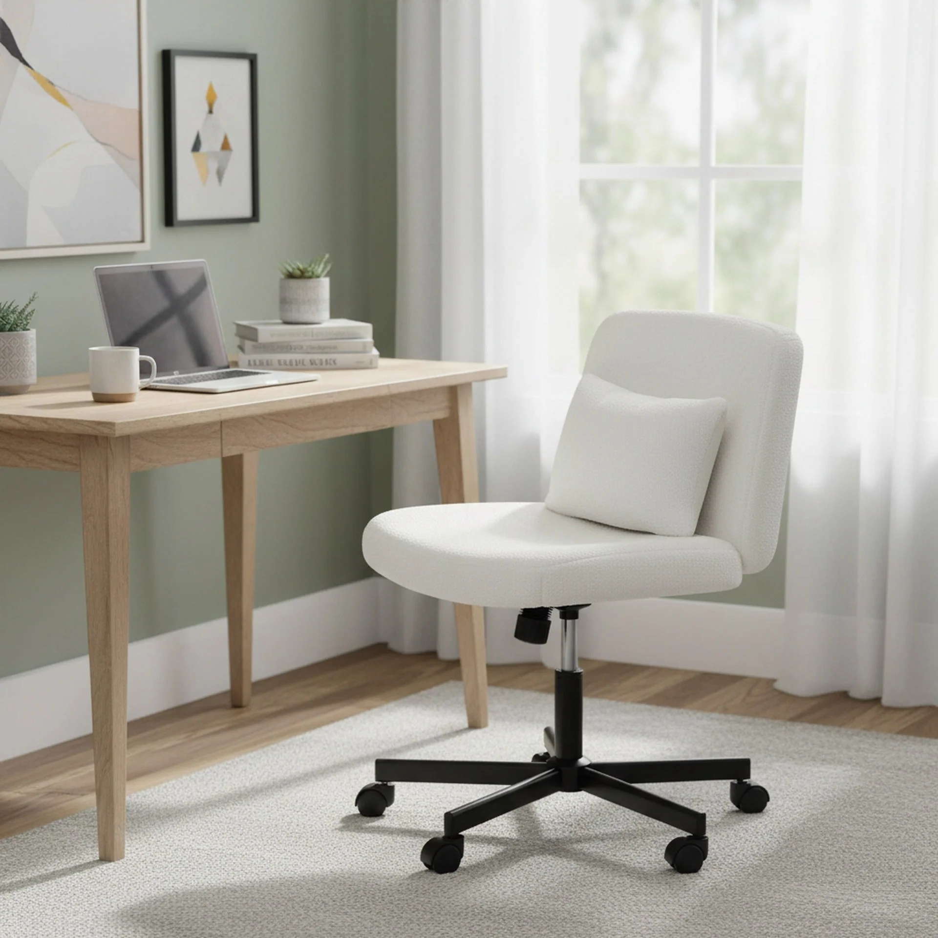 Aiden Swivel Office Chair with Lumbar Cushion - White - Image 2