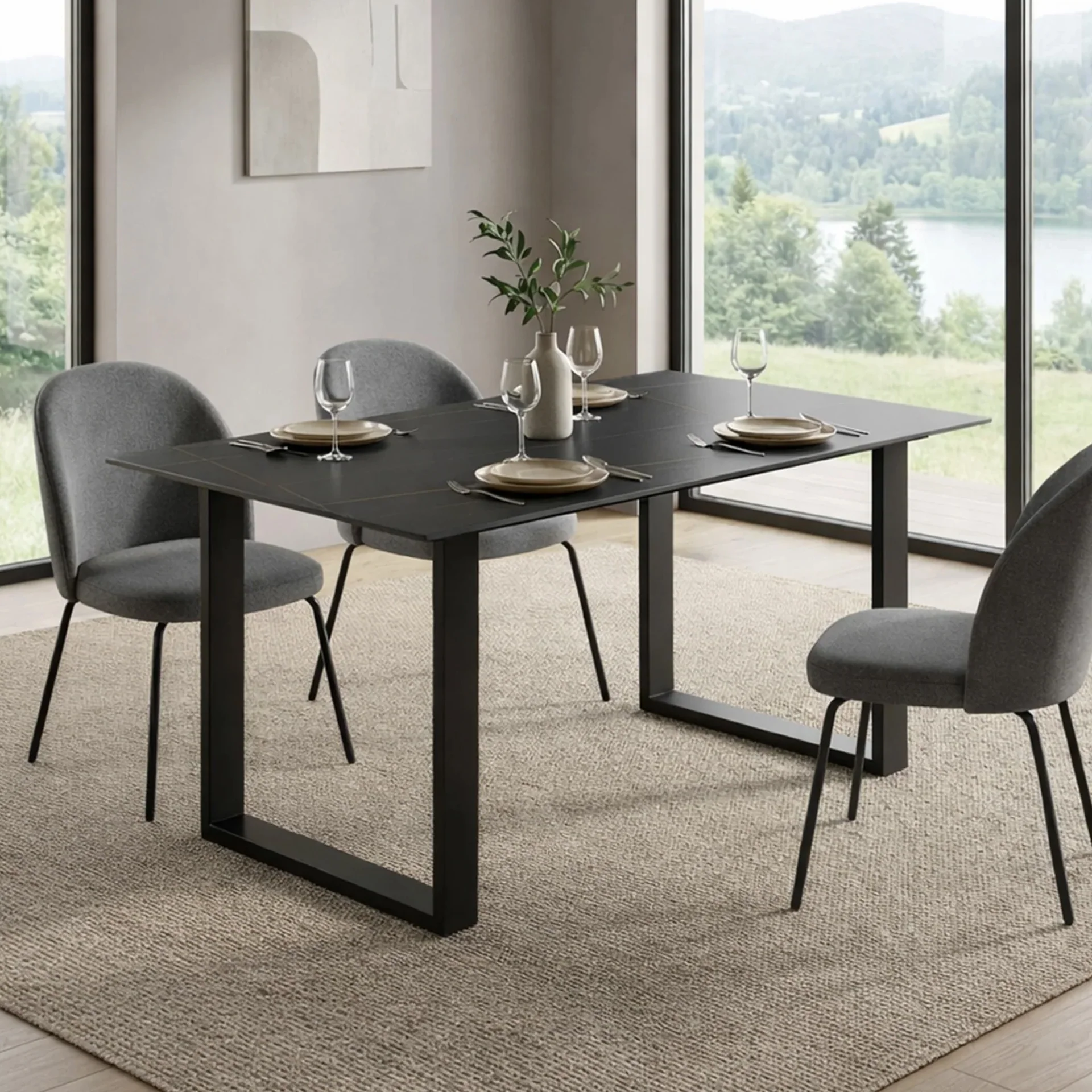 Ainsley Ceramic Dining Table 140 x 90cm - Golden Black - Image 2