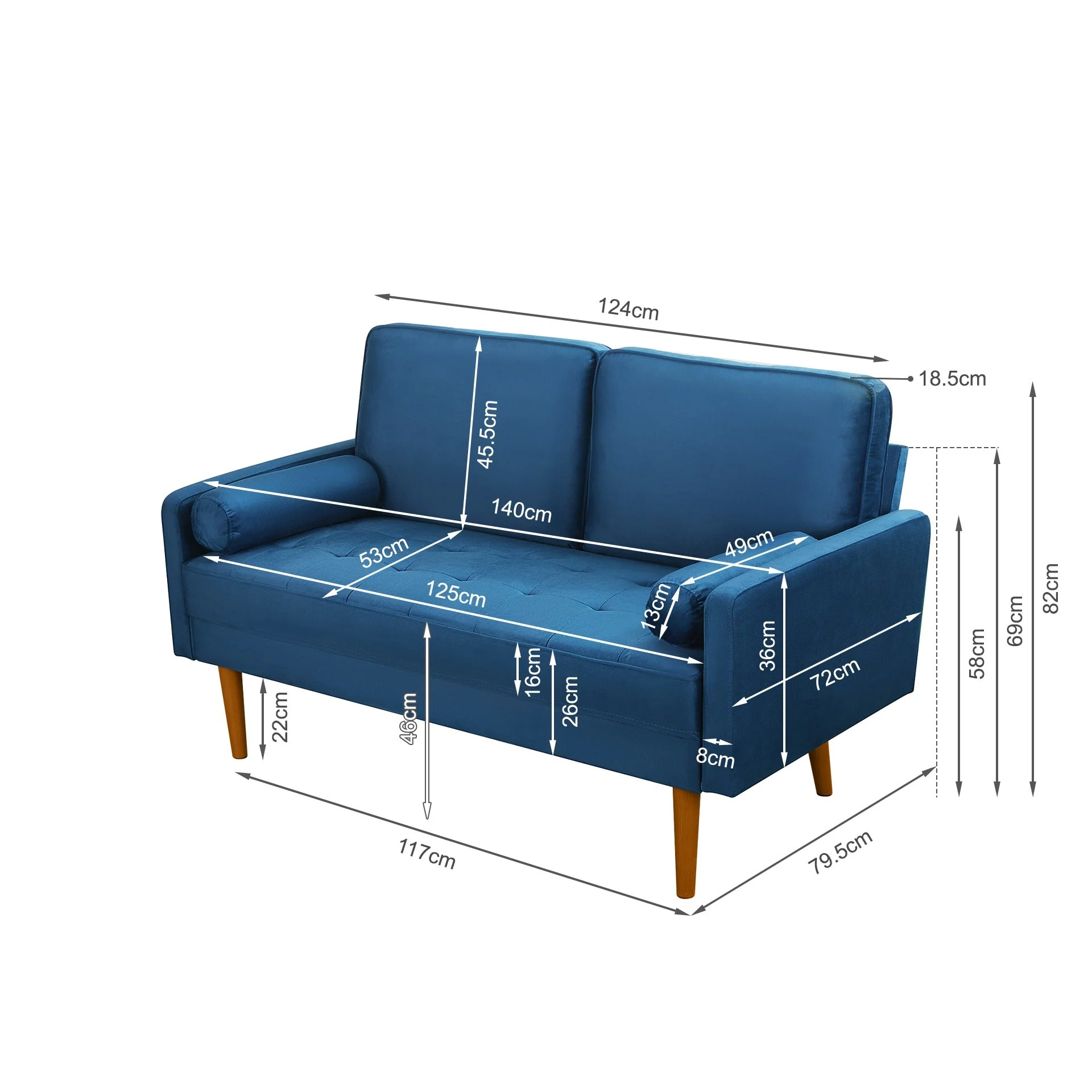 Alaina Velvet 2 Seater Sofa - Blue - Image 15