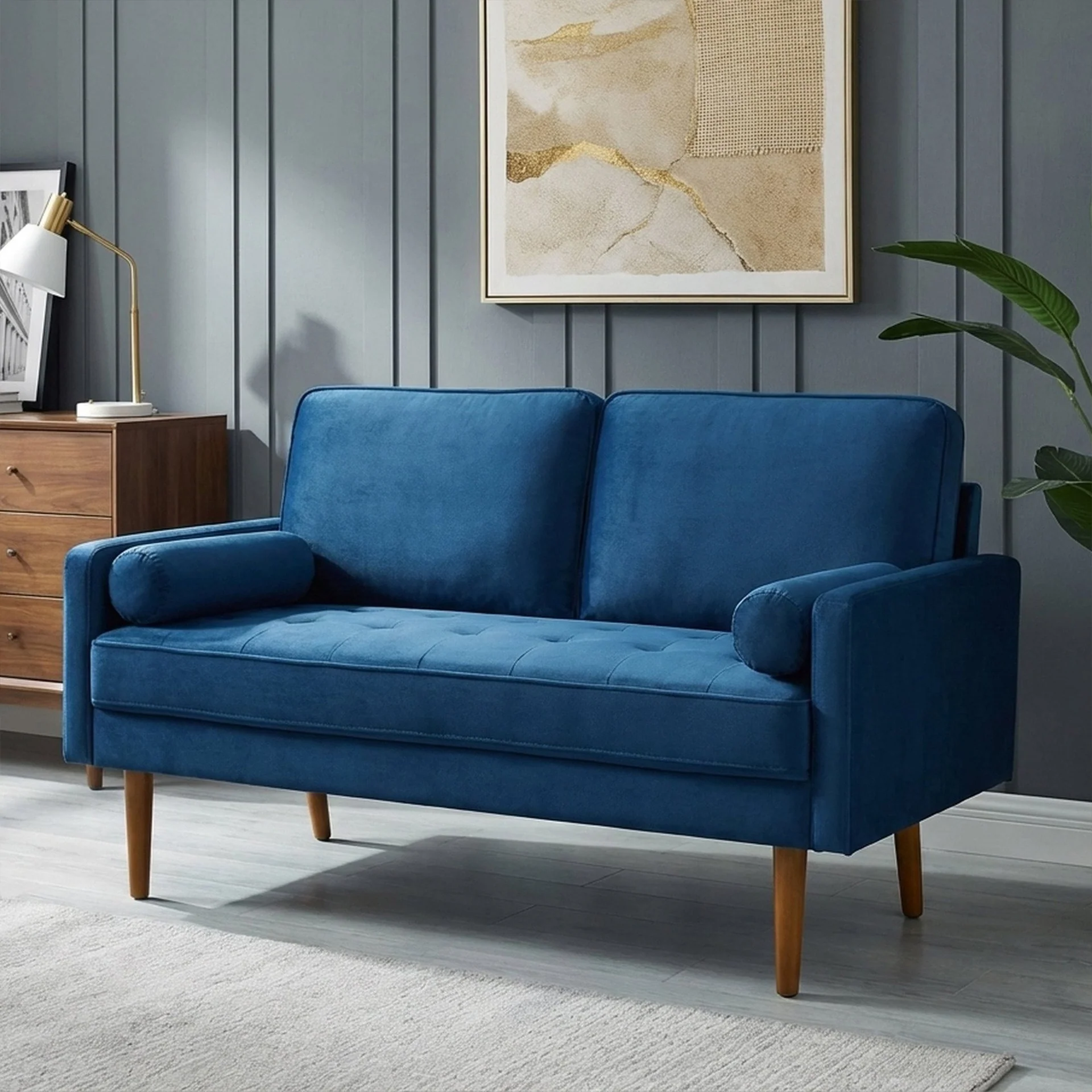 Alaina Velvet 2 Seater Sofa - Blue - Image 3