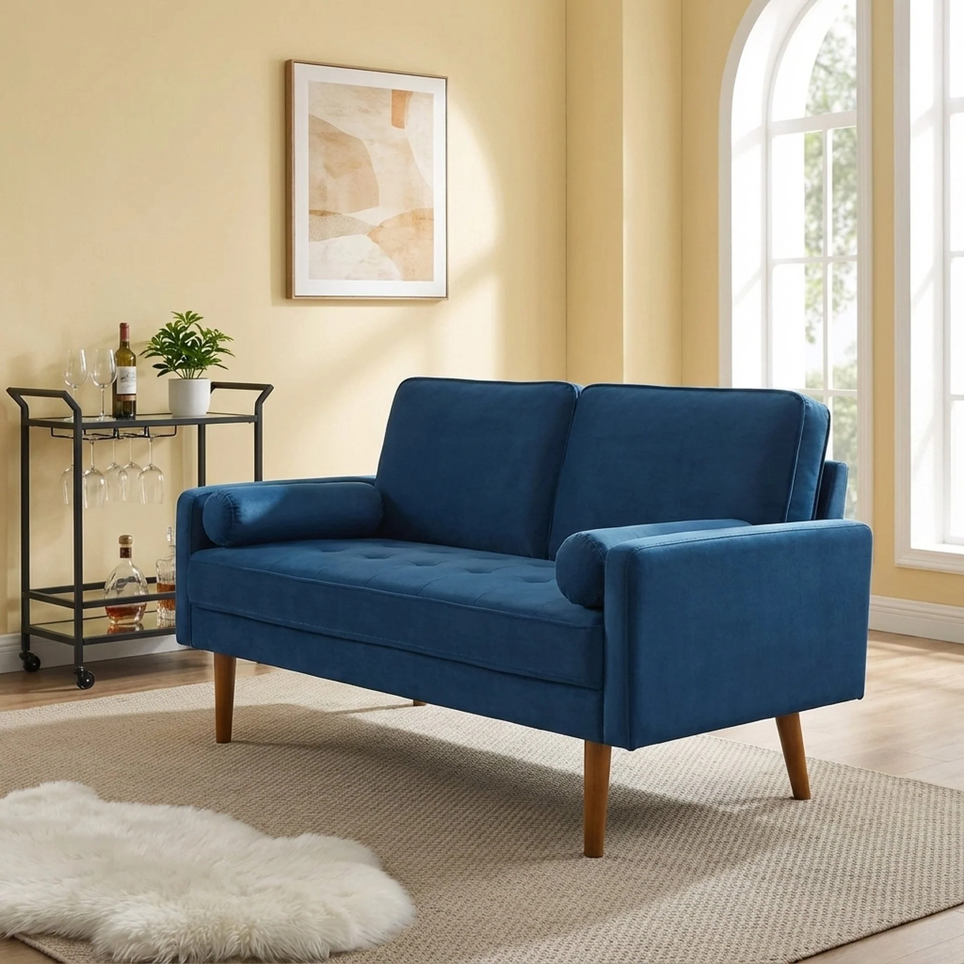 Alaina Velvet 2 Seater Sofa - Blue - Image 4