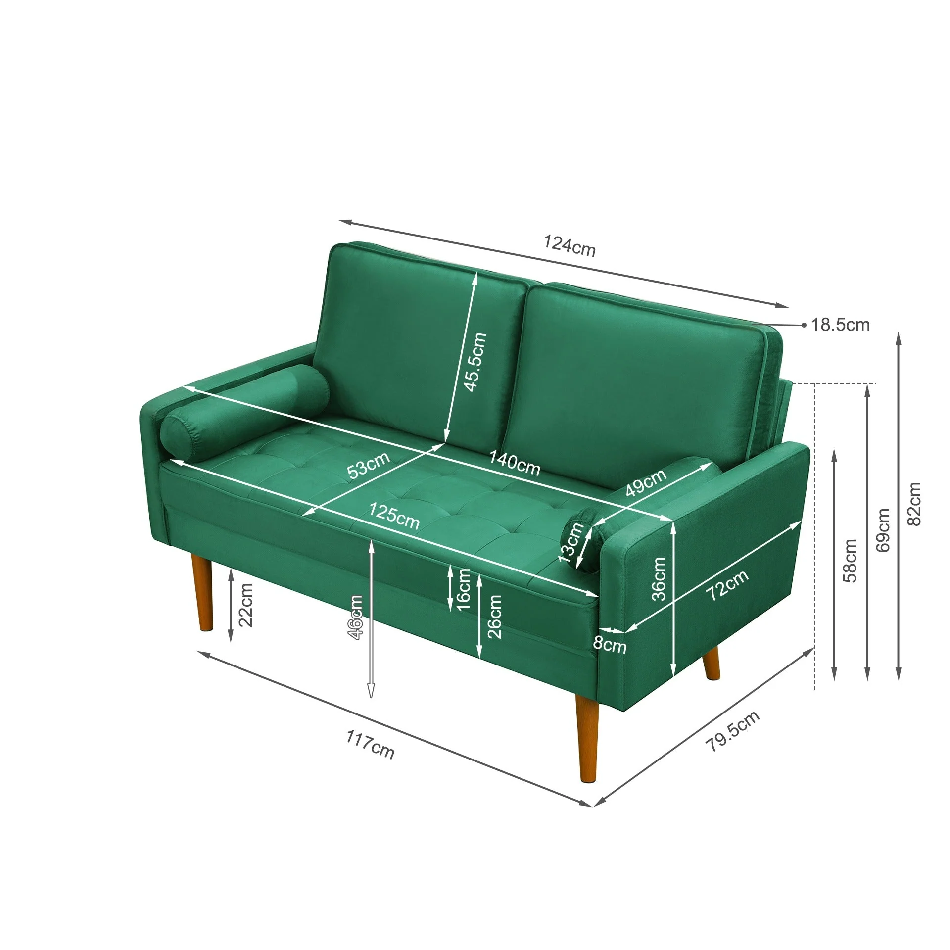 Alaina Velvet 2 Seater Sofa - Green - Image 14