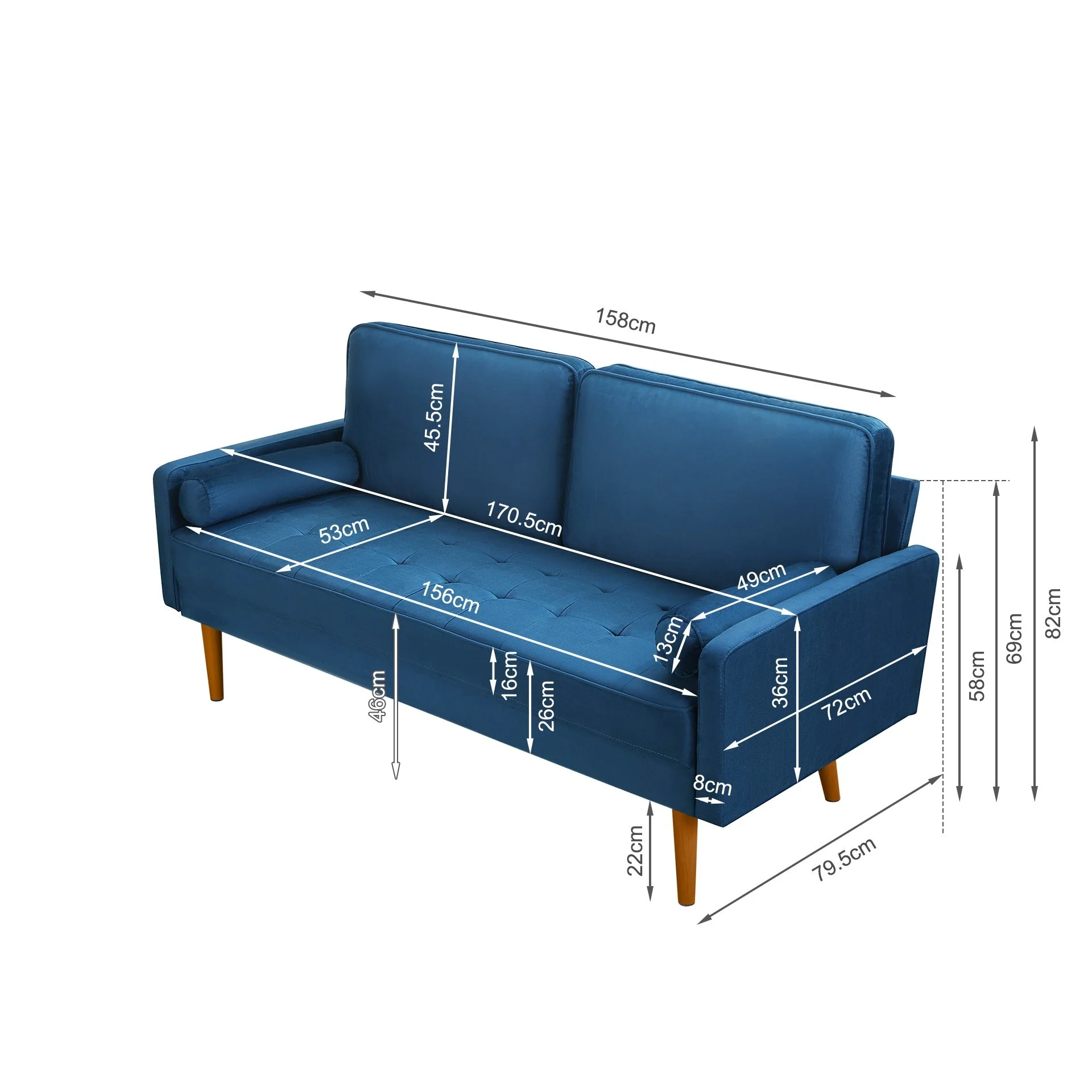 Alaina Velvet 3 Seater Sofa - Blue - Image 15