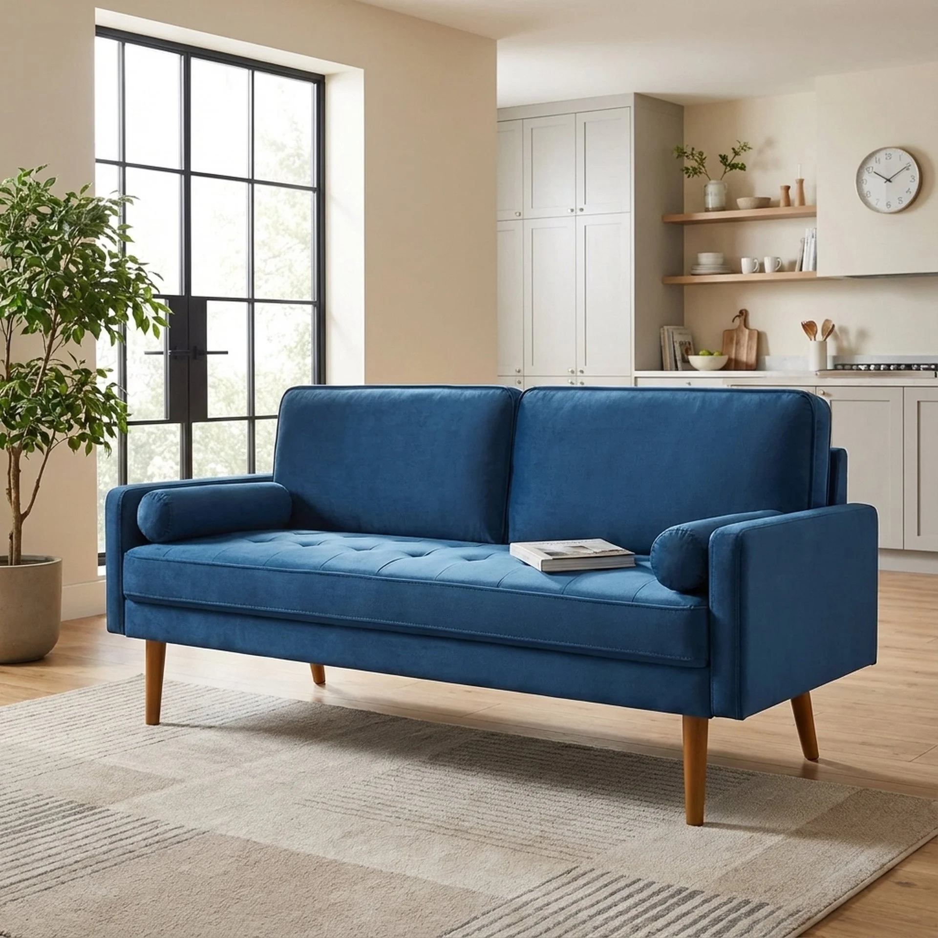 Alaina Velvet 3 Seater Sofa - Blue - Image 3