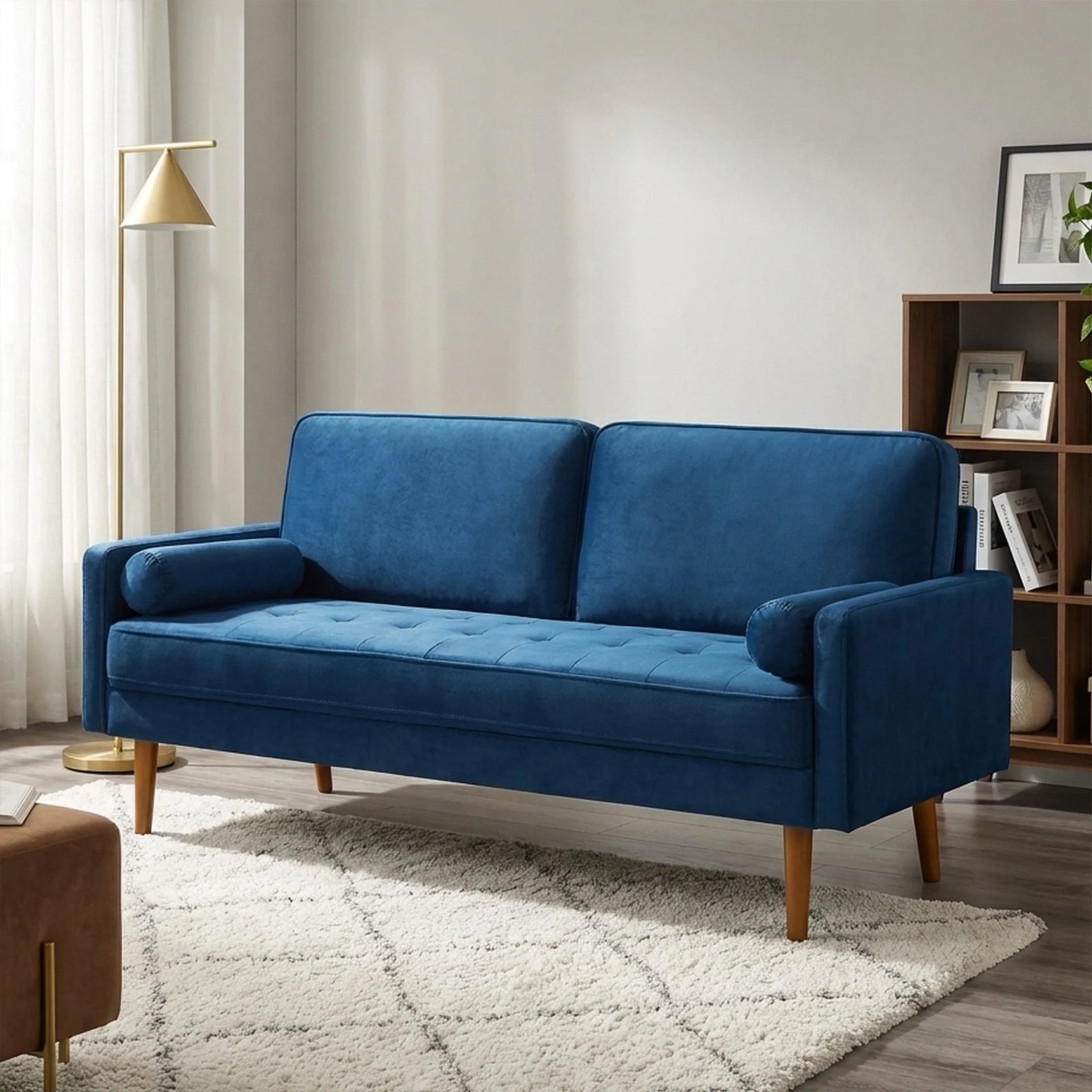 Alaina Velvet 3 Seater Sofa - Blue - Image 4