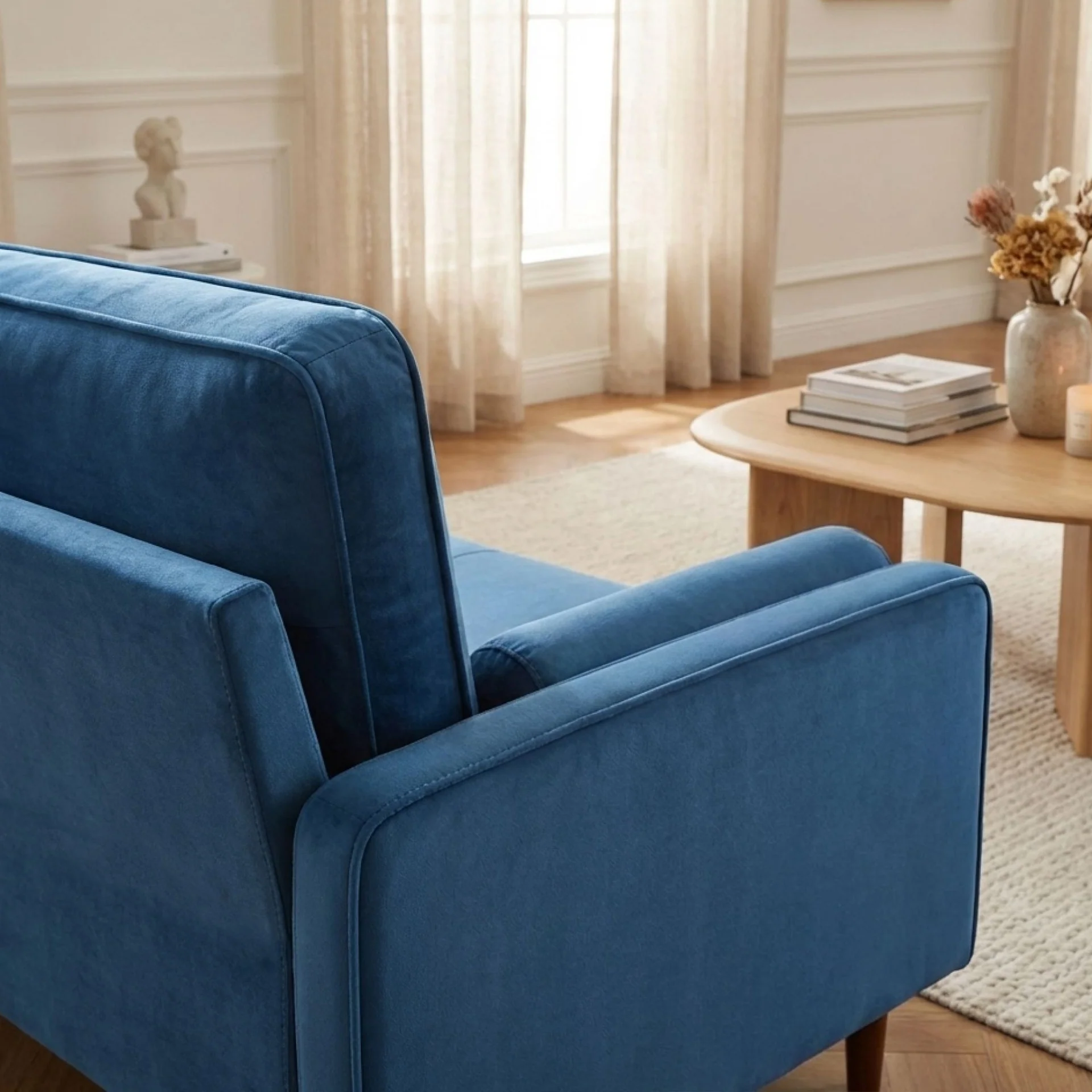 Alaina Velvet 3 Seater Sofa - Blue - Image 5