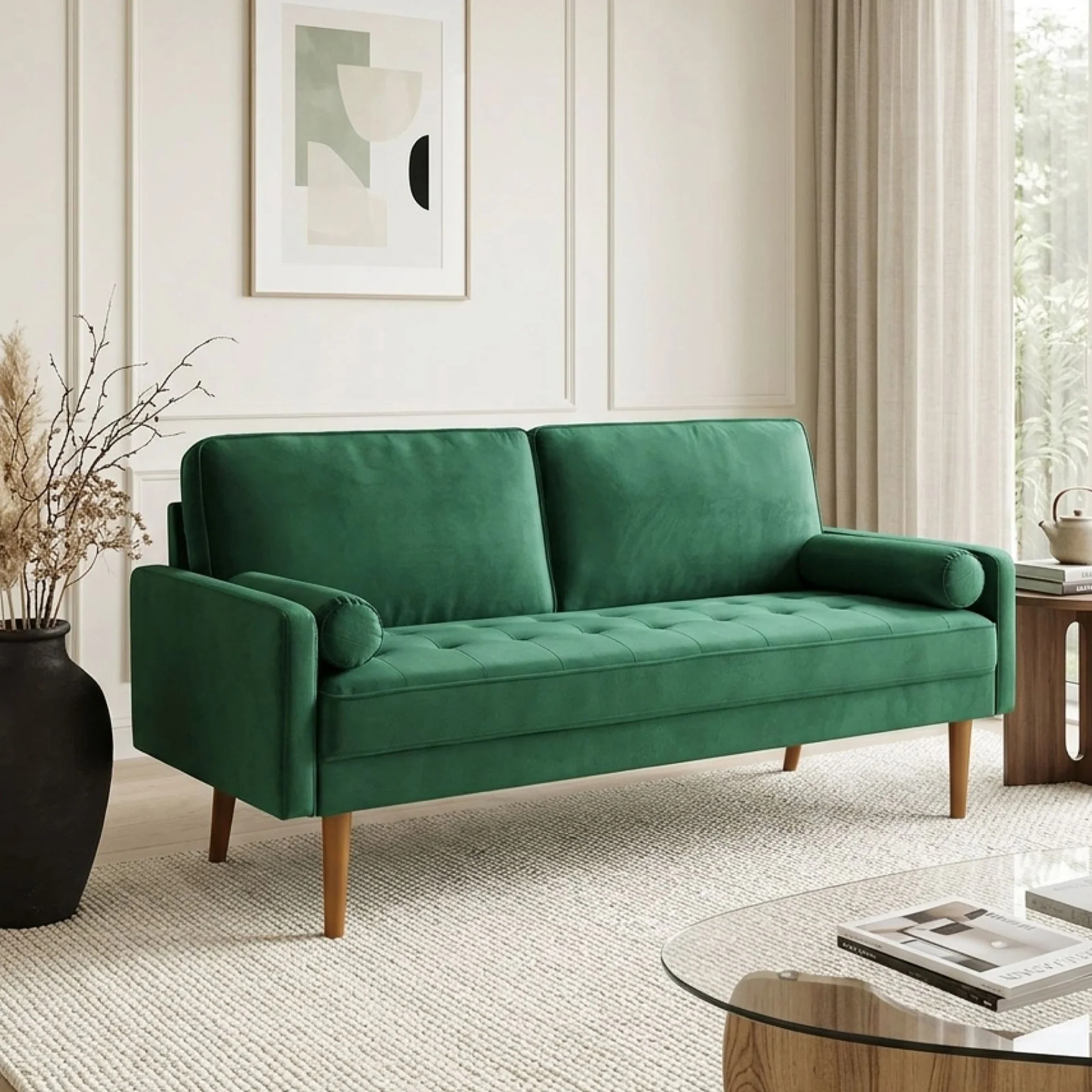 Alaina Velvet 3 Seater Sofa - Green - Image 3