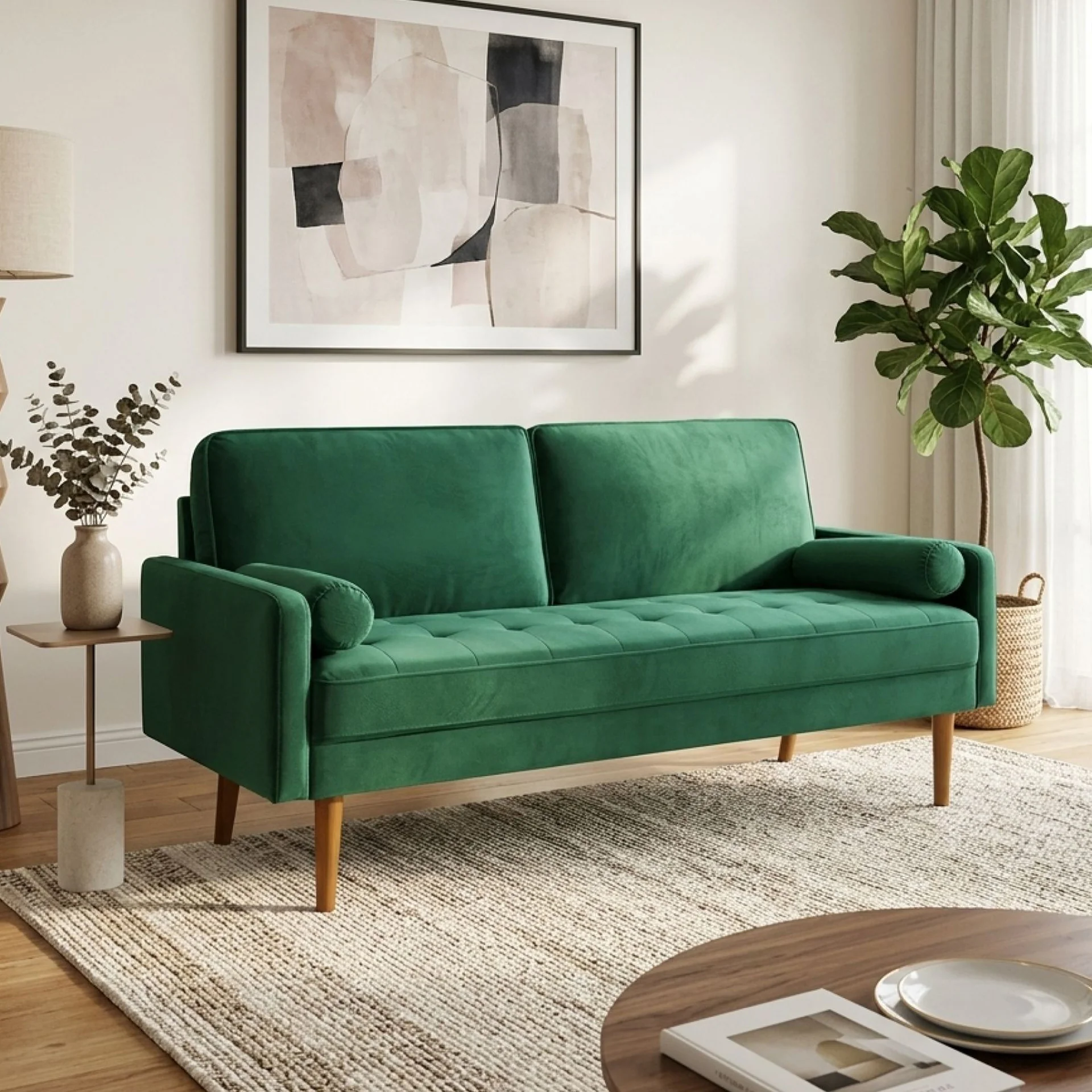 Alaina Velvet 3 Seater Sofa - Green - Image 4