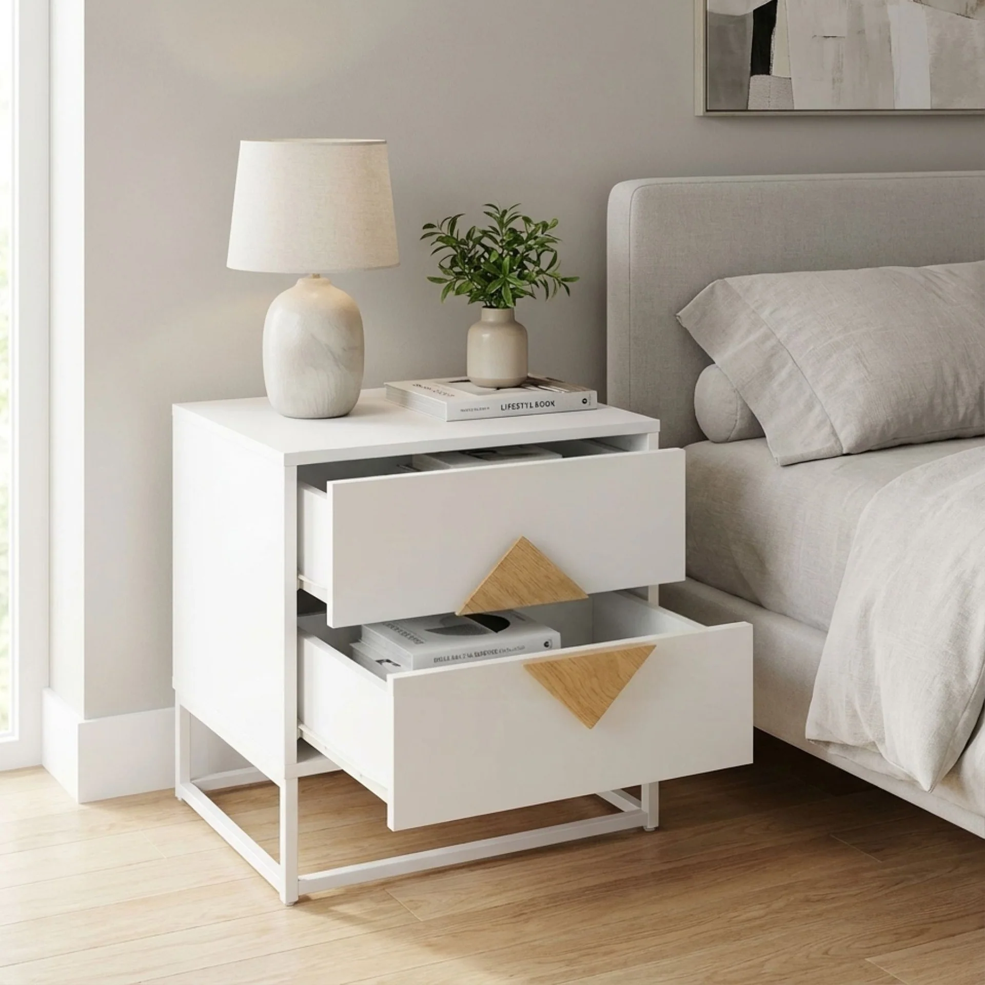 Alaska Wooden Bedside Table - White - Image 2