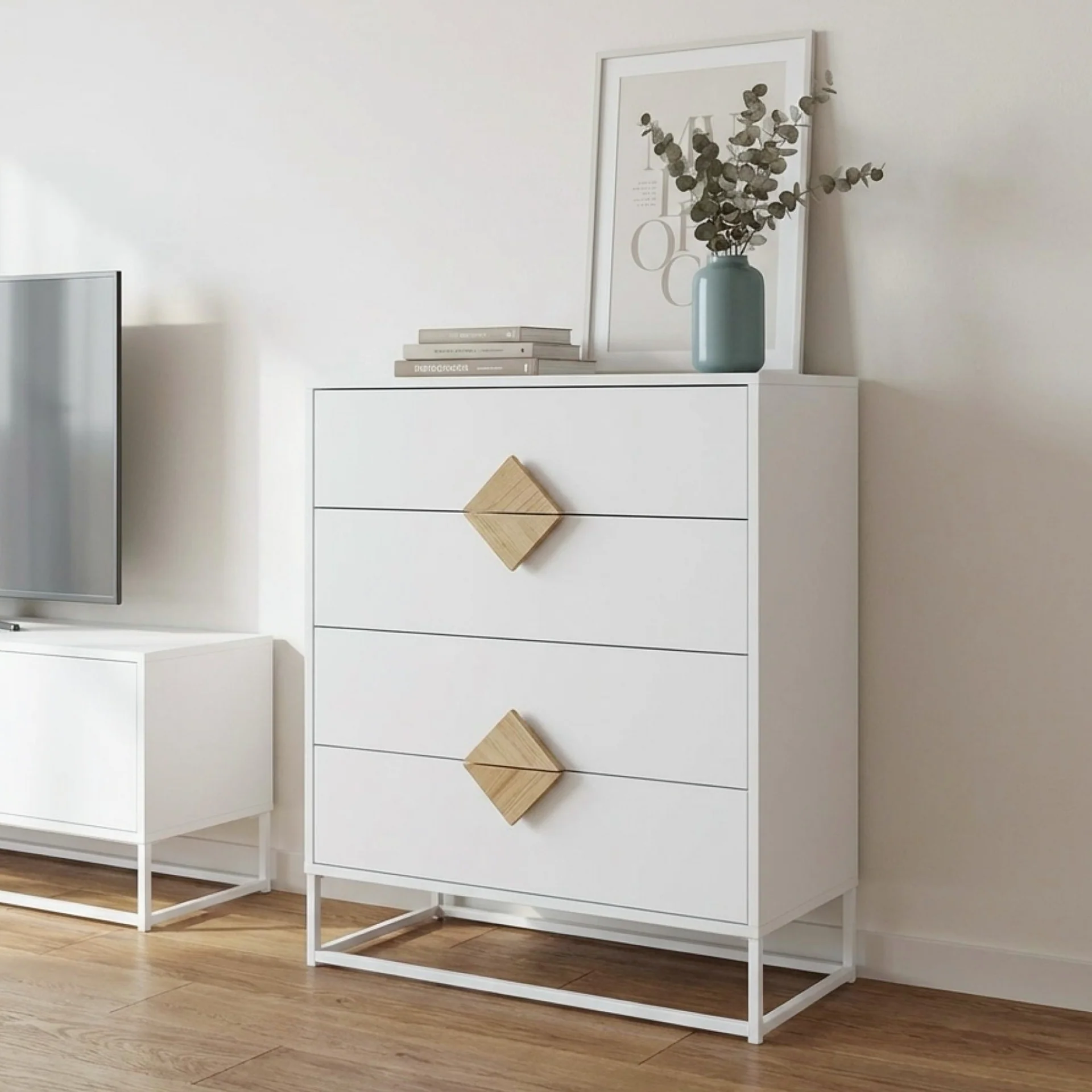 Alaska Wooden Tallboy 4 Drawers - White - Image 4