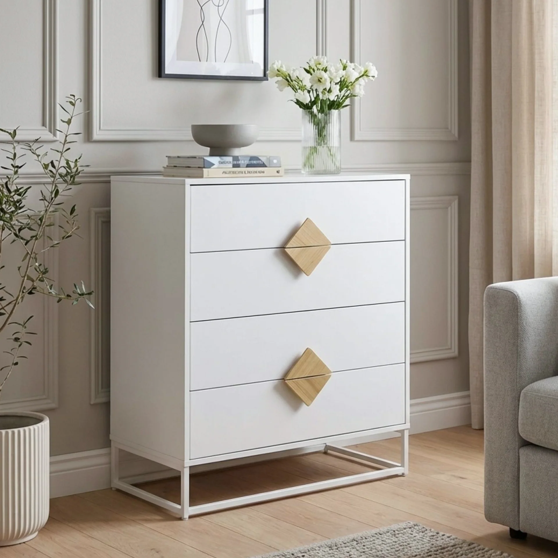 Alaska Wooden Tallboy 4 Drawers - White - Image 5
