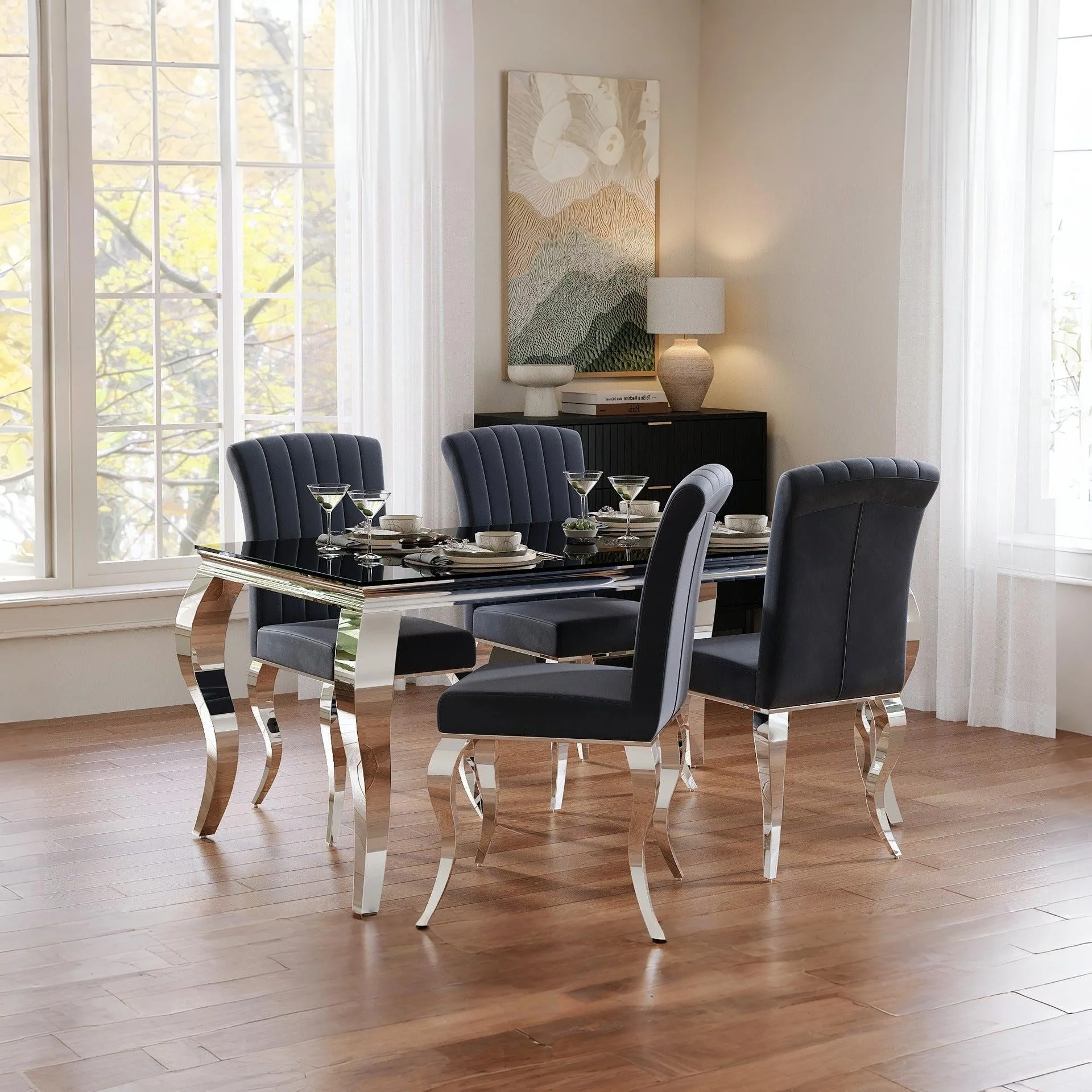 Alba Tempered Glass Dining Table 160 x 90CM - Black - Image 2