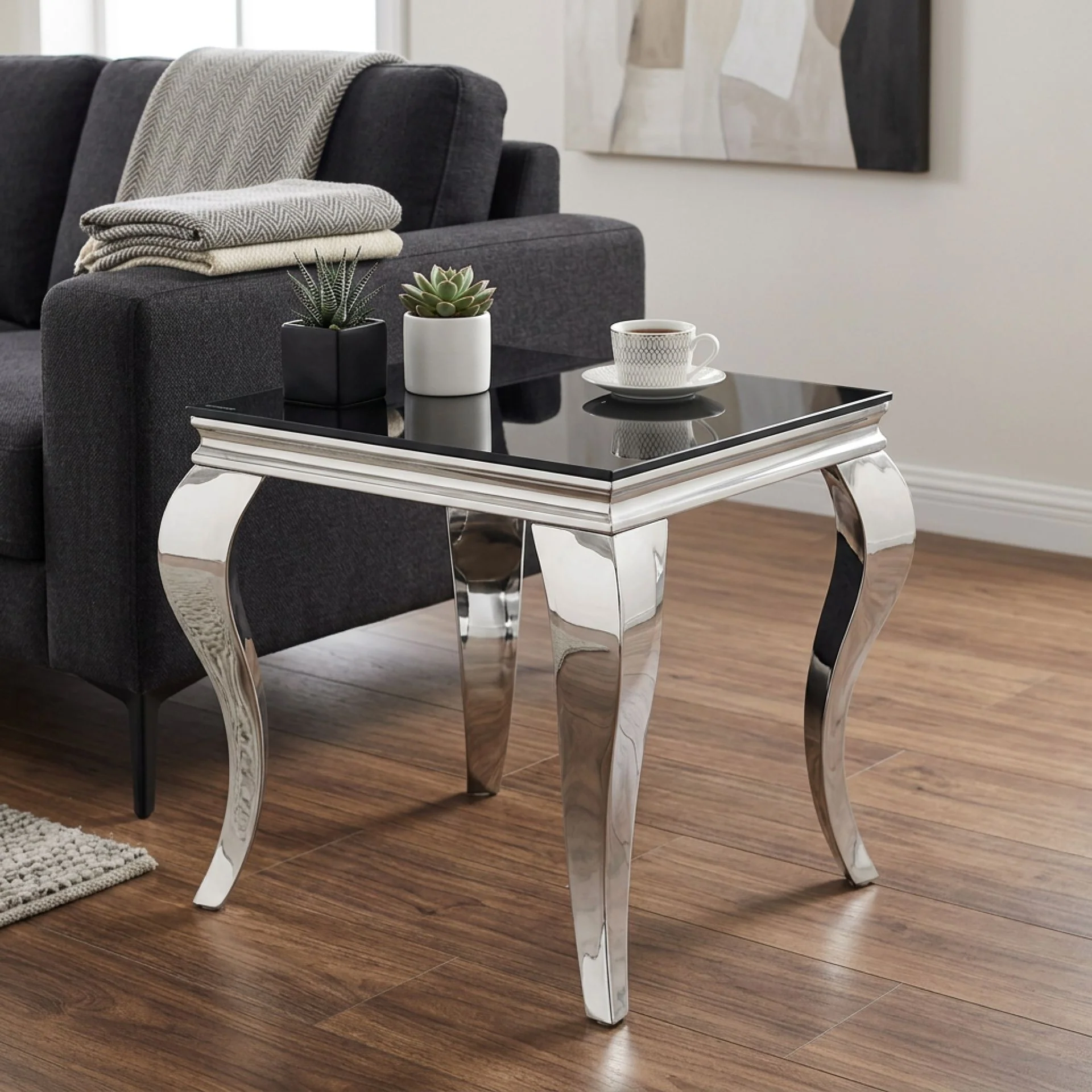 Alba Tempered Glass Side Table - Black