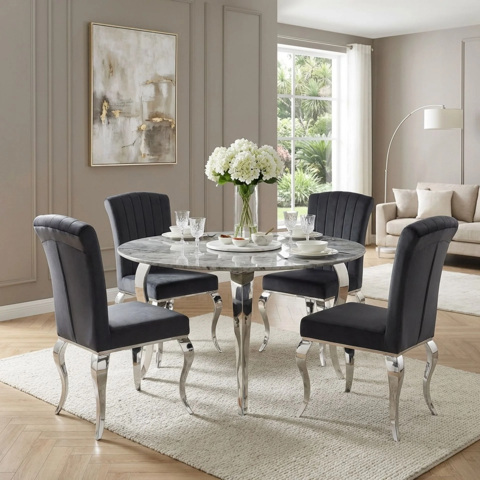 Alba Velvet Dining Chairs - Set of 4 - Charcoal - Image 3
