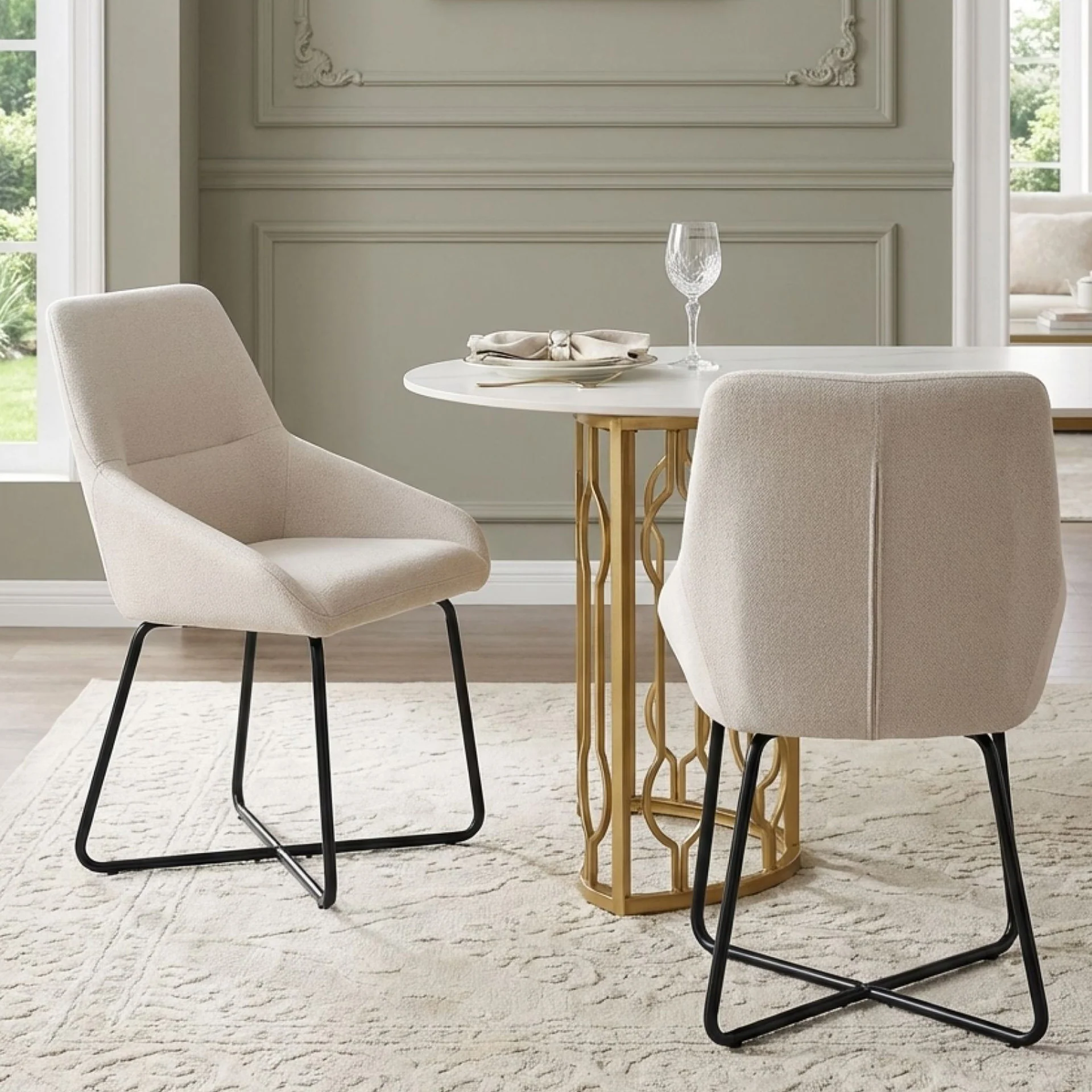 Alena Dining Chair - Set of 2 - Beige + Black - Image 4