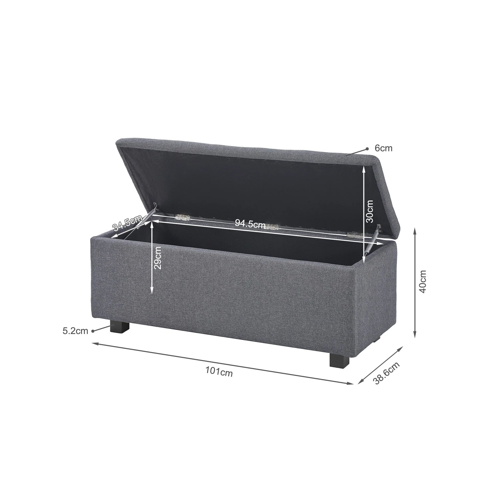 Alexander Linen Storage Ottoman Bench - Dark Grey - Image 11