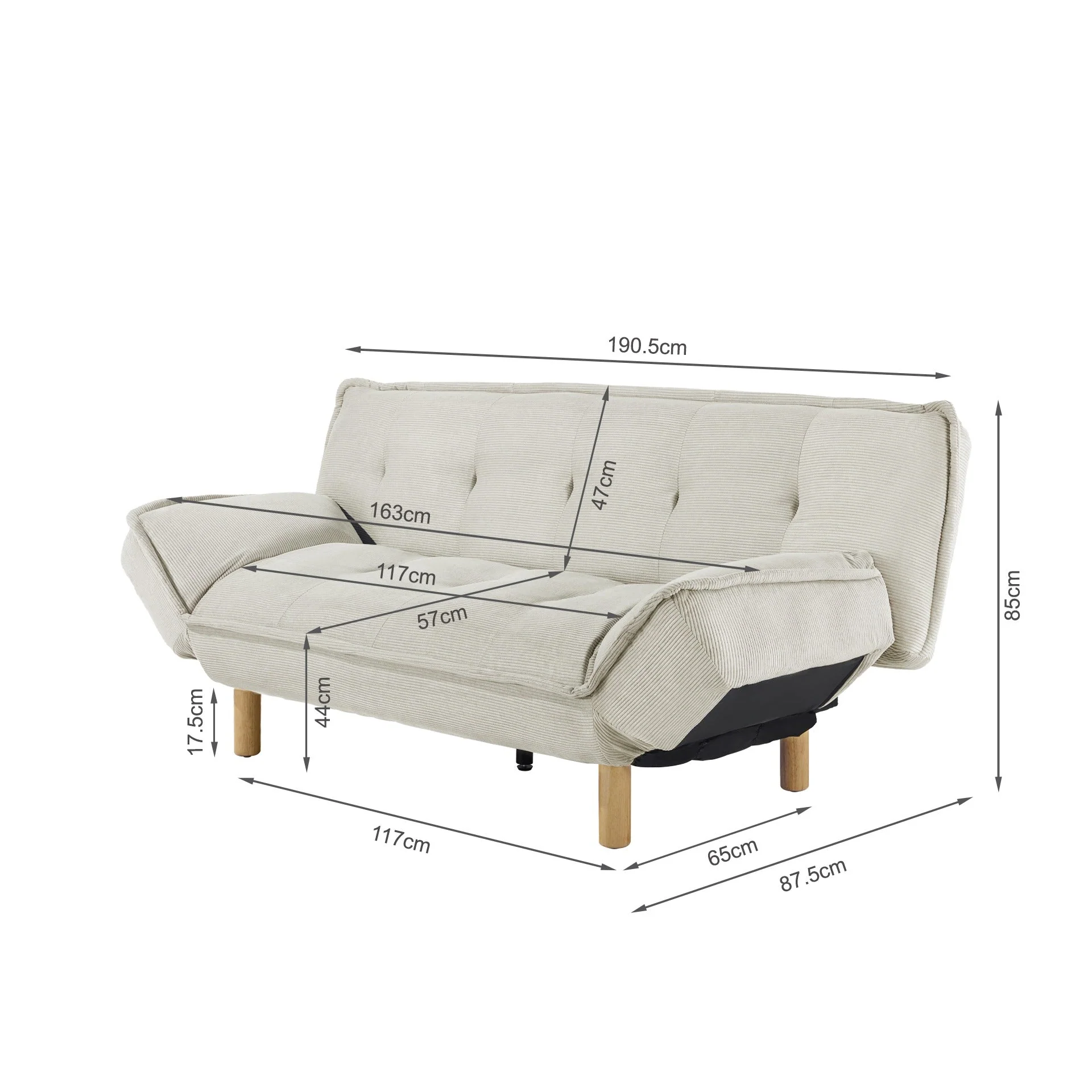 Alnwick 3 Seater Sofa Bed - Beige - Image 17