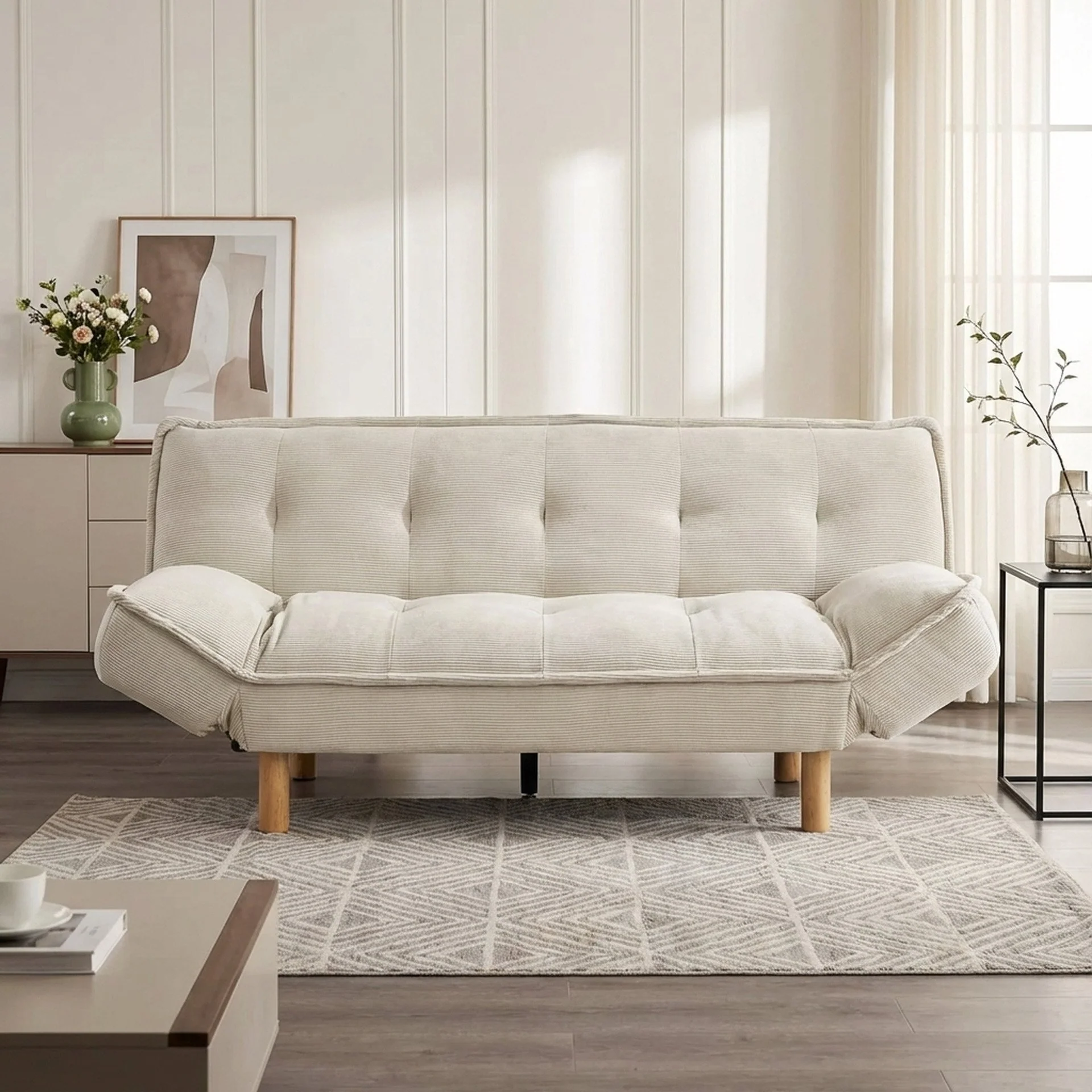 Alnwick 3 Seater Sofa Bed - Beige - Image 6