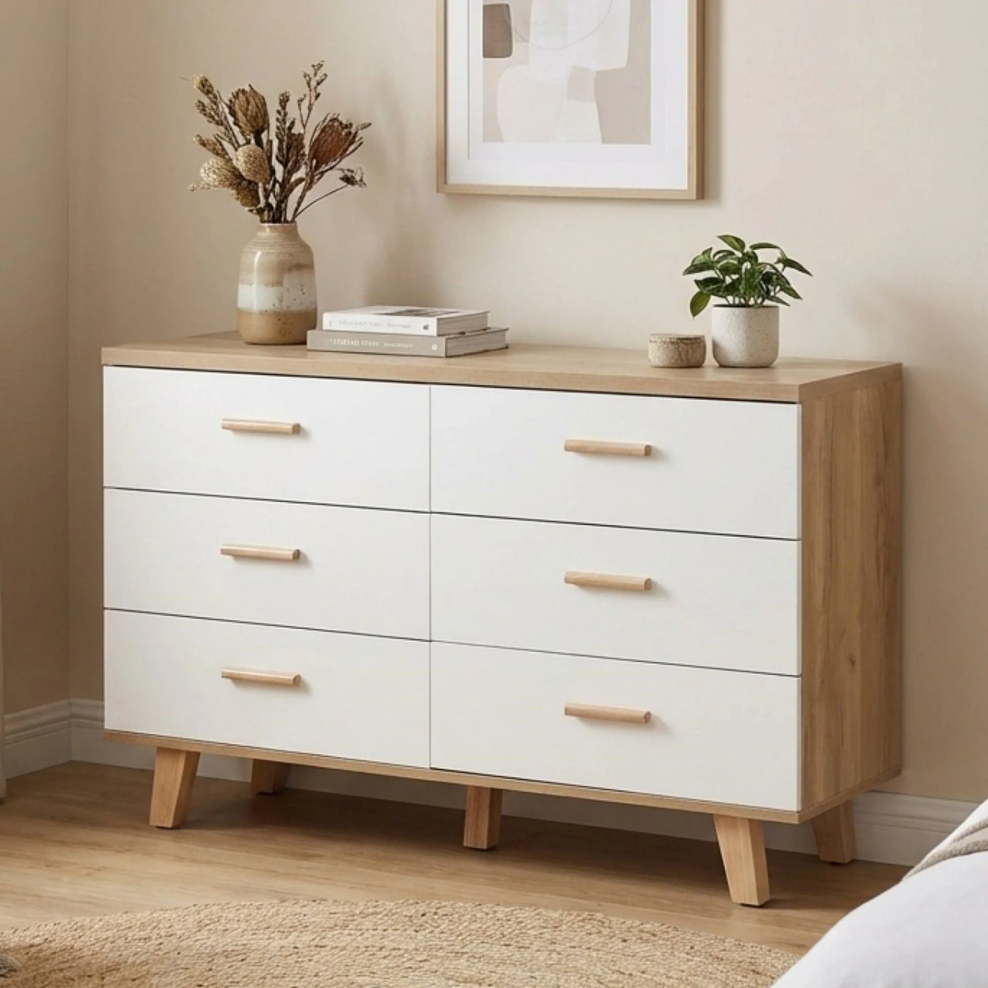 Alton Low Boy 6 Drawers - Natural + White - Image 4