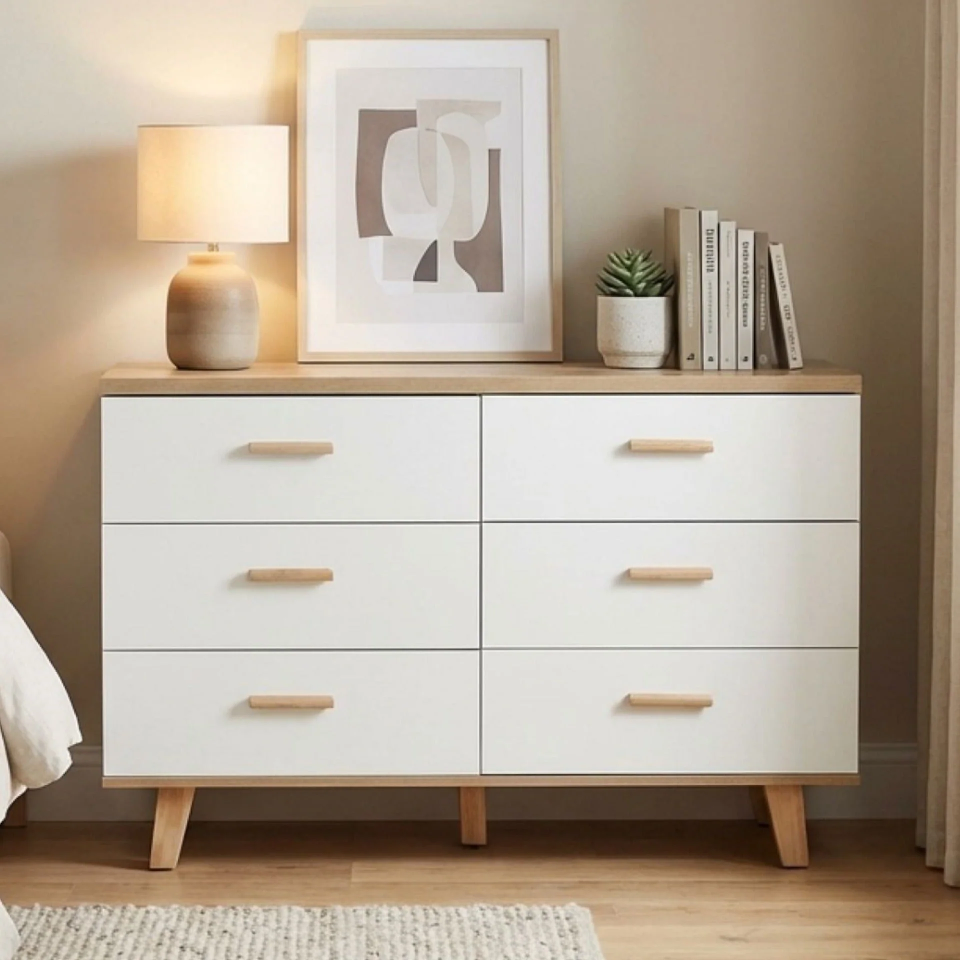 Alton Low Boy 6 Drawers - Natural + White - Image 5
