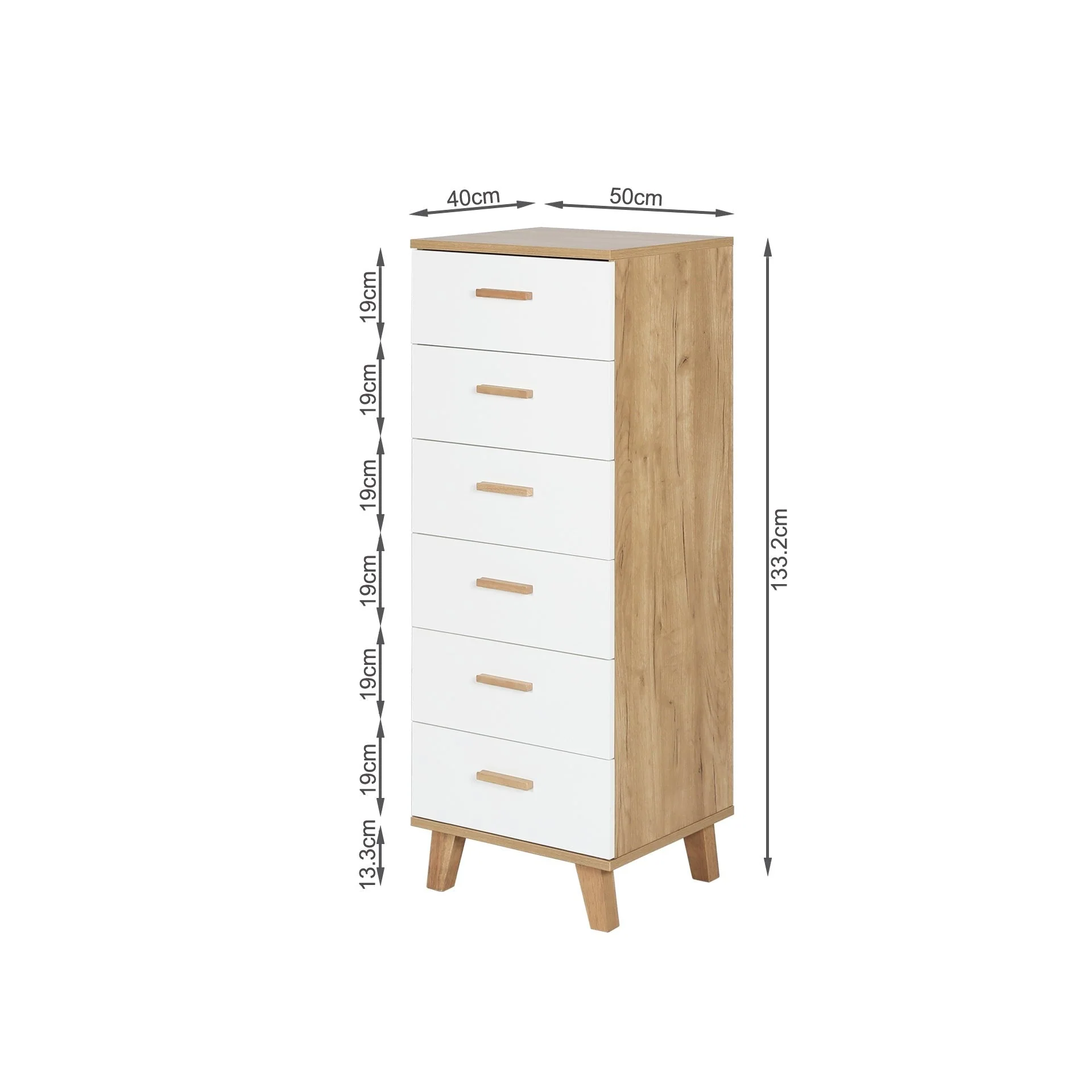 Alton Slim Tallboy 6 Drawers - Natural + White - Image 10