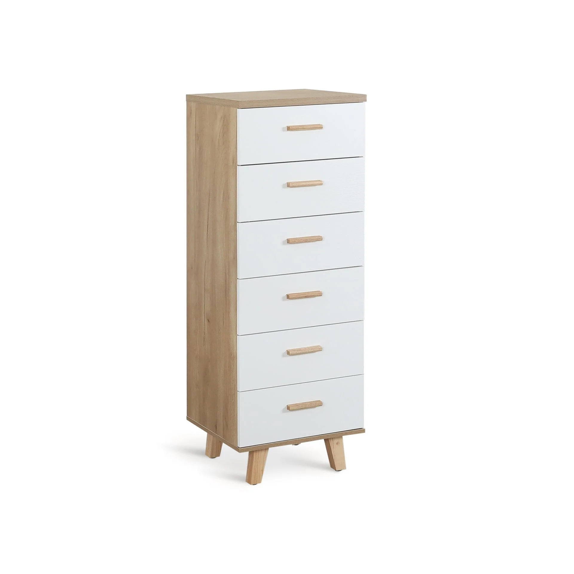Alton Slim Tallboy 6 Drawers - Natural + White - Image 5