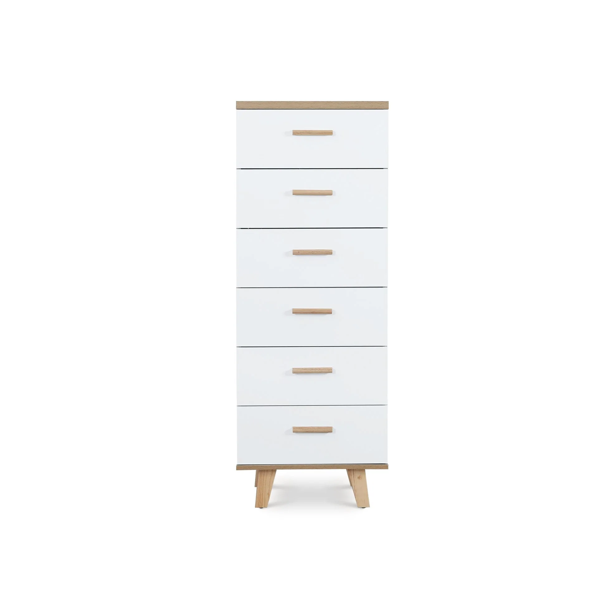 Alton Slim Tallboy 6 Drawers - Natural + White - Image 6