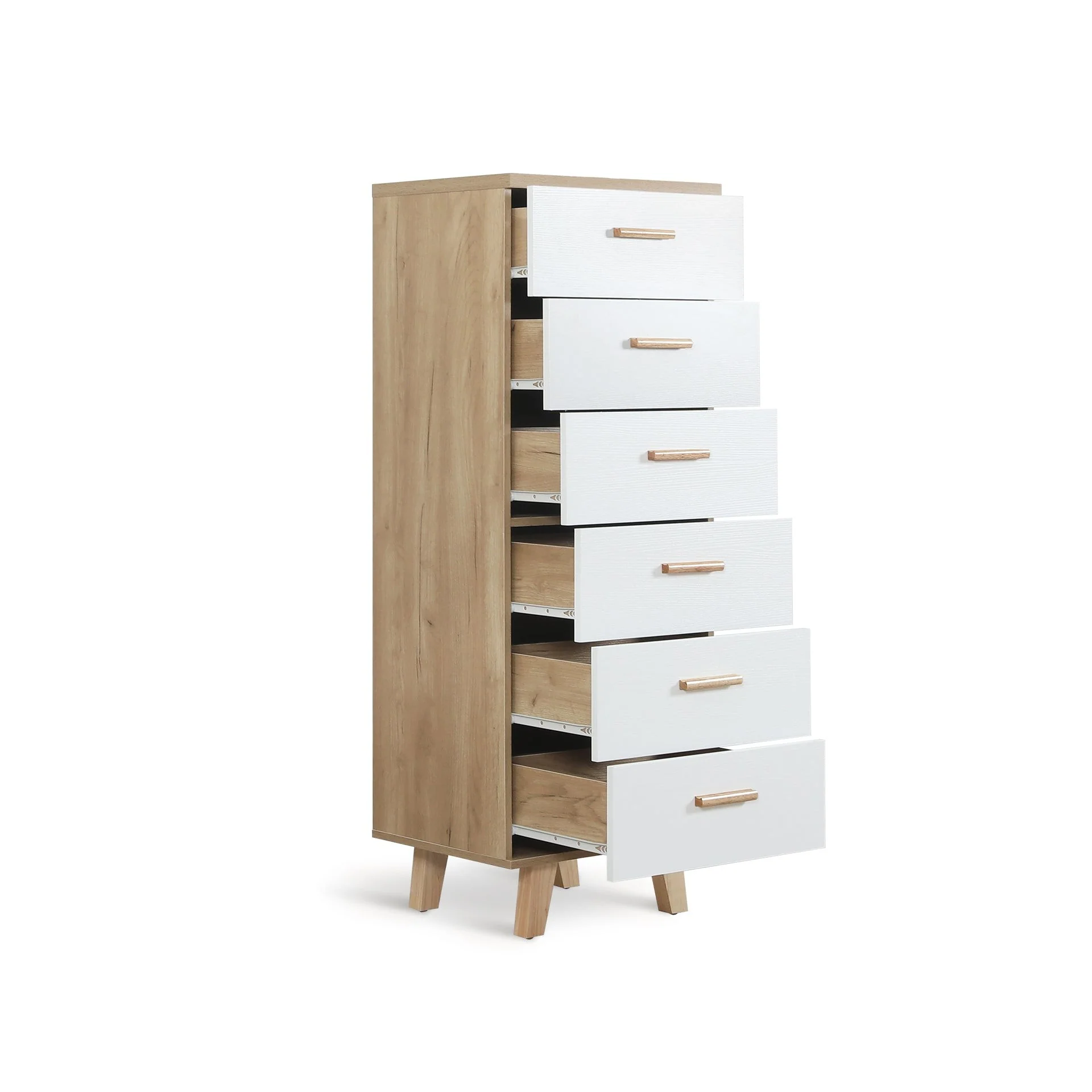 Alton Slim Tallboy 6 Drawers - Natural + White - Image 7